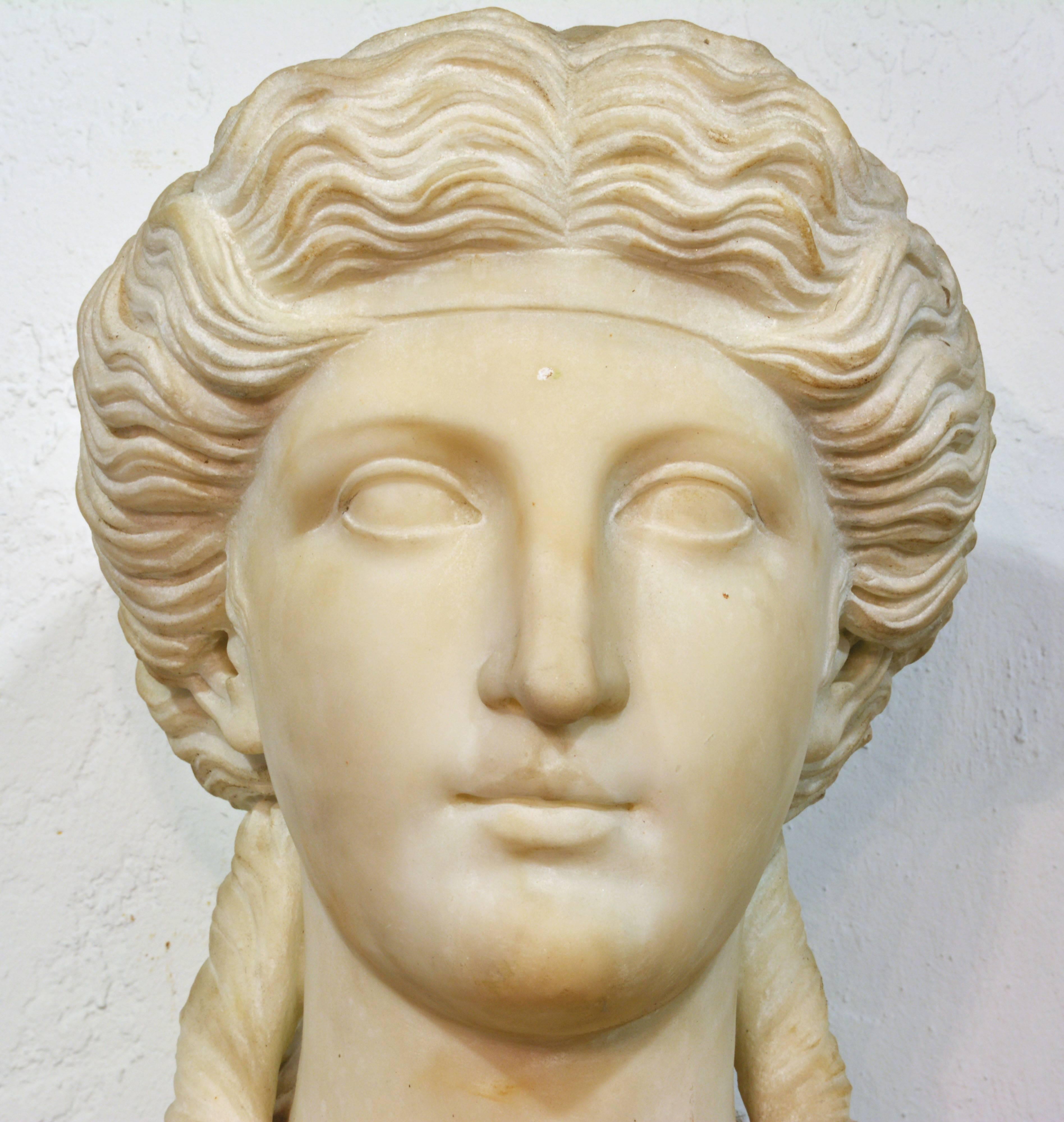 19th Century Italian Neoclassical Marble Bust of Nike on a Tall Marble Column 2