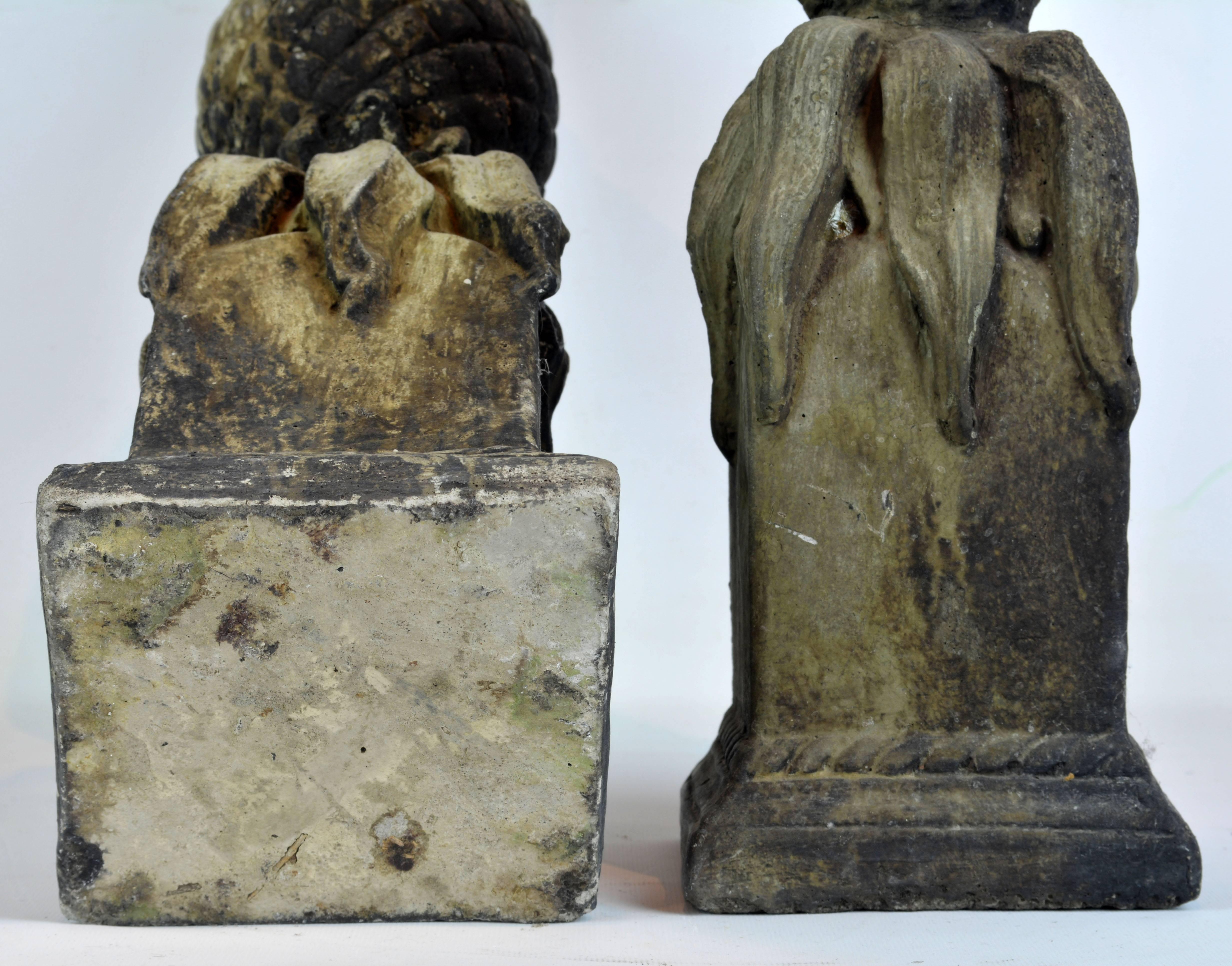 Pair of 19th Century Weathered Cast Stone Figures of Pineapples on Square Bases 2