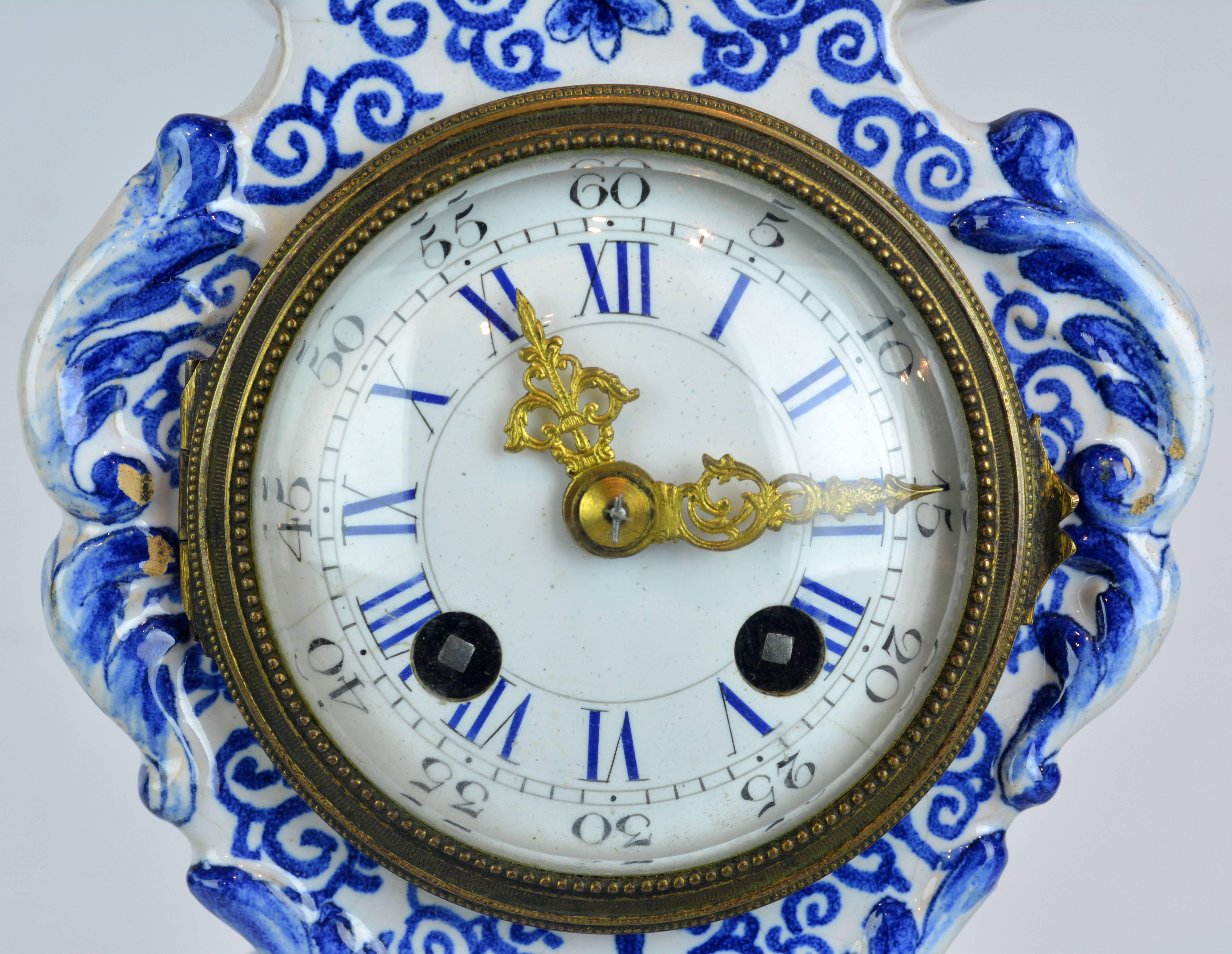 Dutch Charming 19th Century Delft Style Miniature Blue and White Porcelain Tall Clock