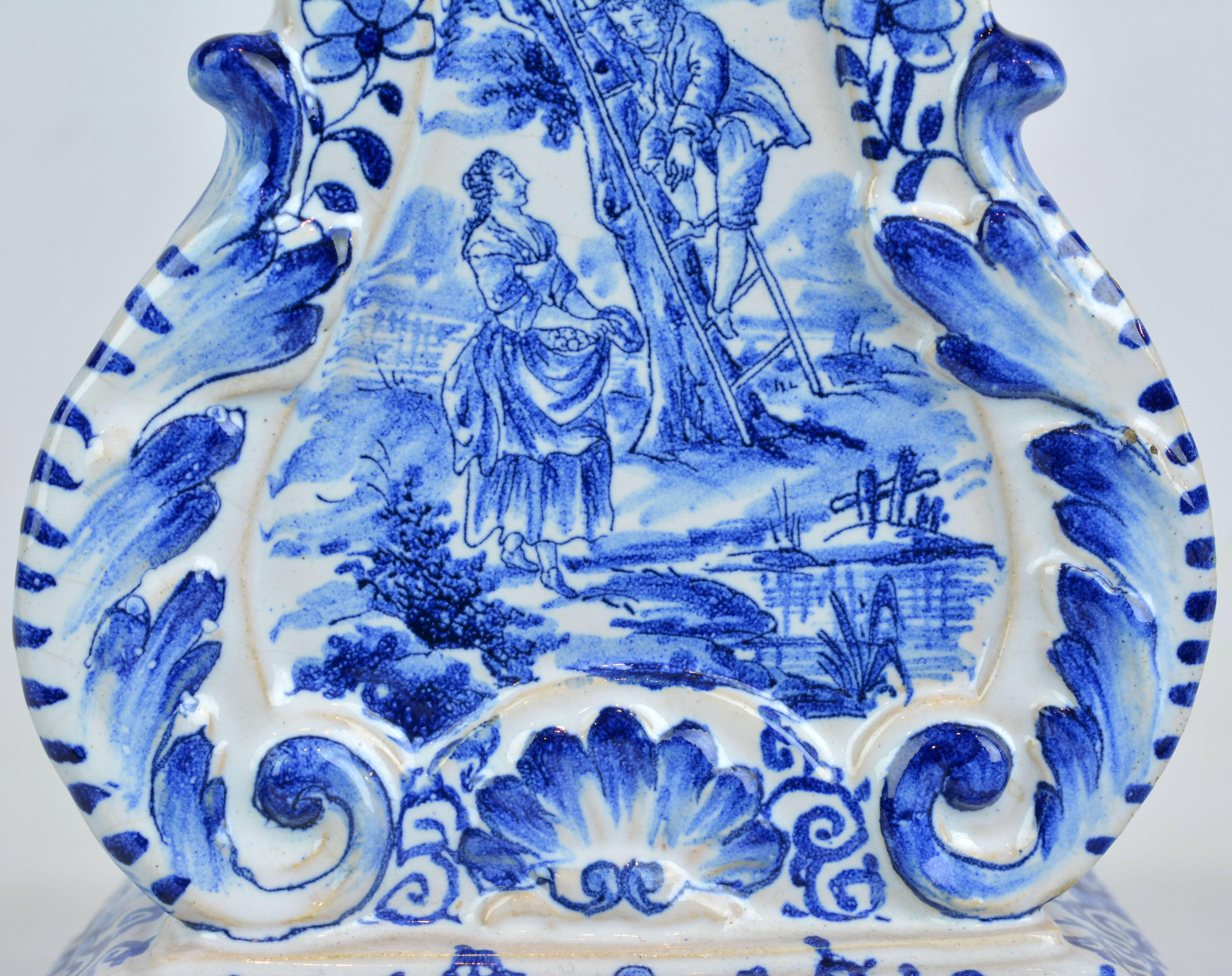 Charming 19th Century Delft Style Miniature Blue and White Porcelain Tall Clock 2