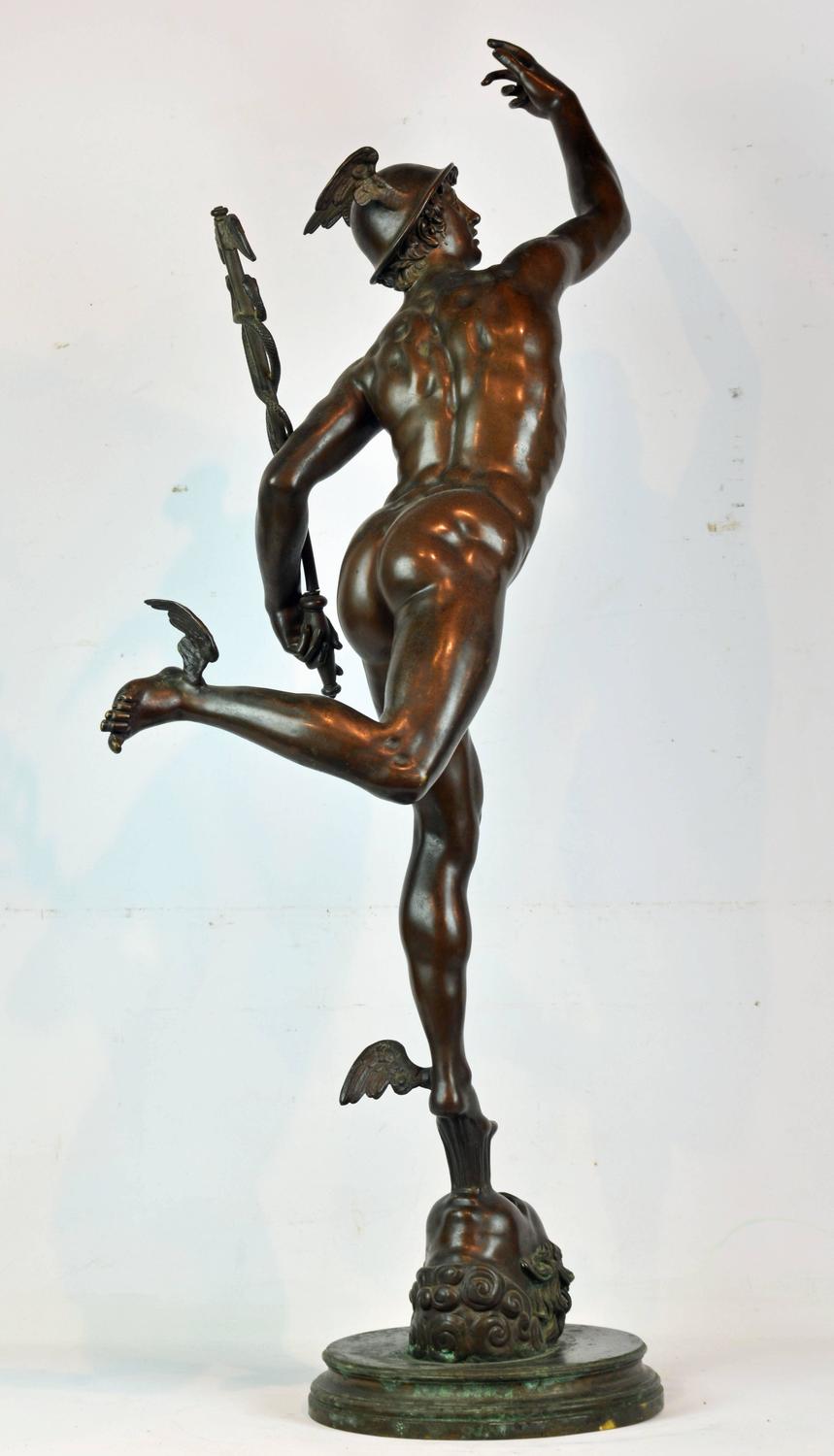 19th Century Giant Bronze Statue of the Flying Mercury after Giovanni