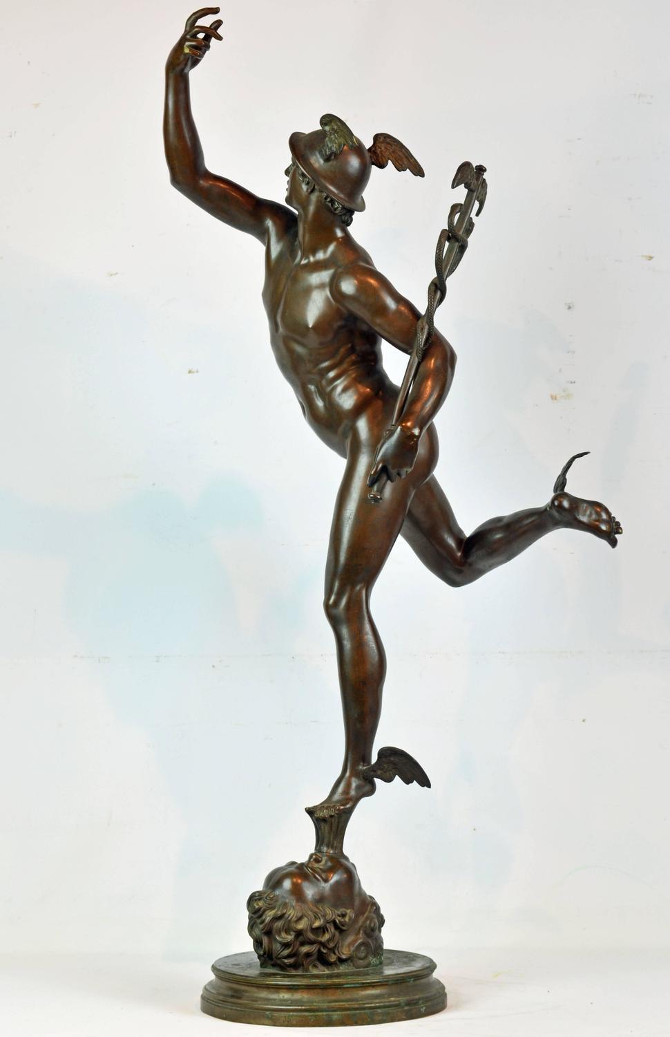 19th Century Giant Bronze Statue of the Flying Mercury after Giovanni
