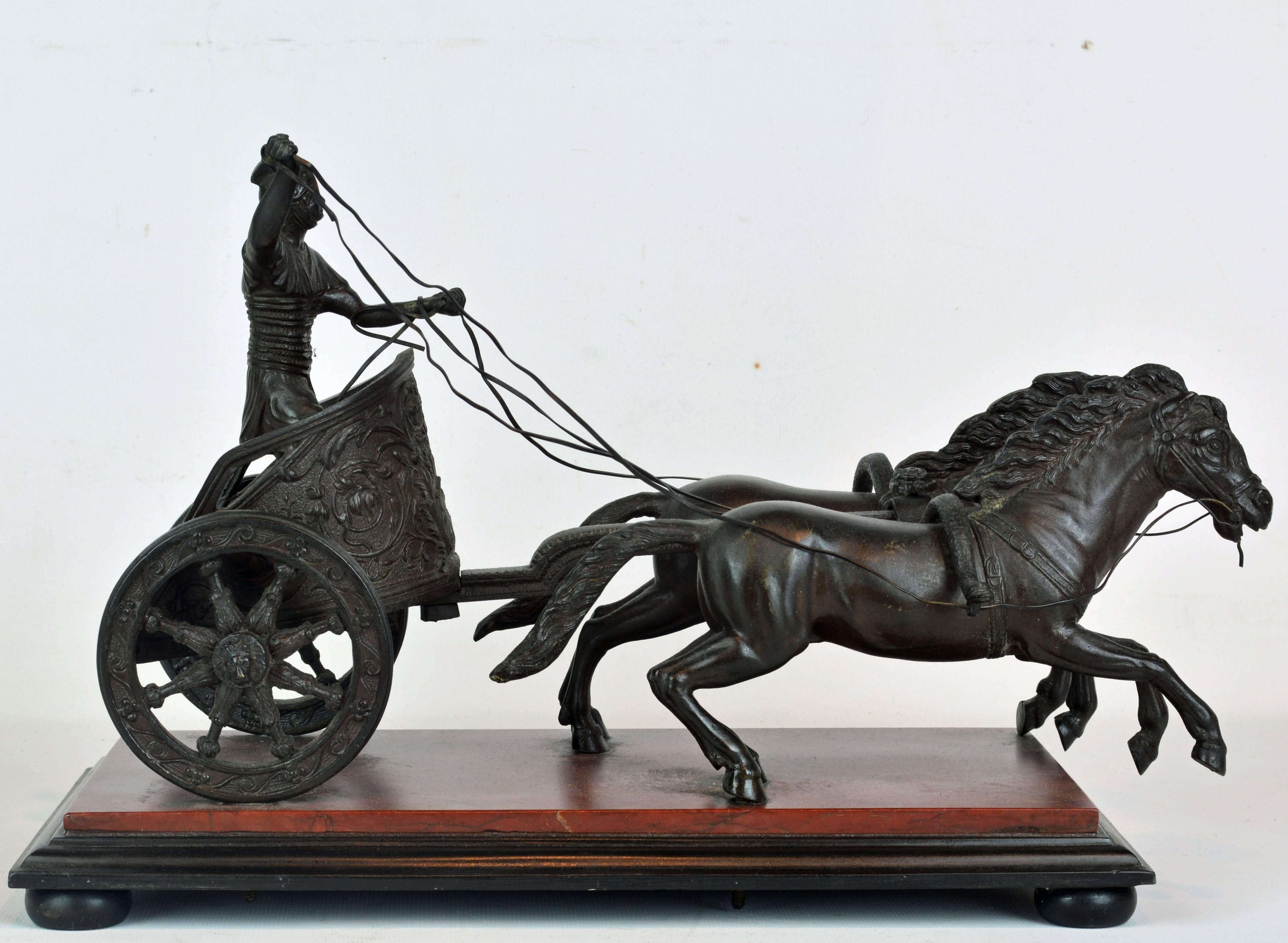 19th Century Italian Grand Tour Bronze Group of Roman Charioteer on Marble Base In Good Condition In Ft. Lauderdale, FL