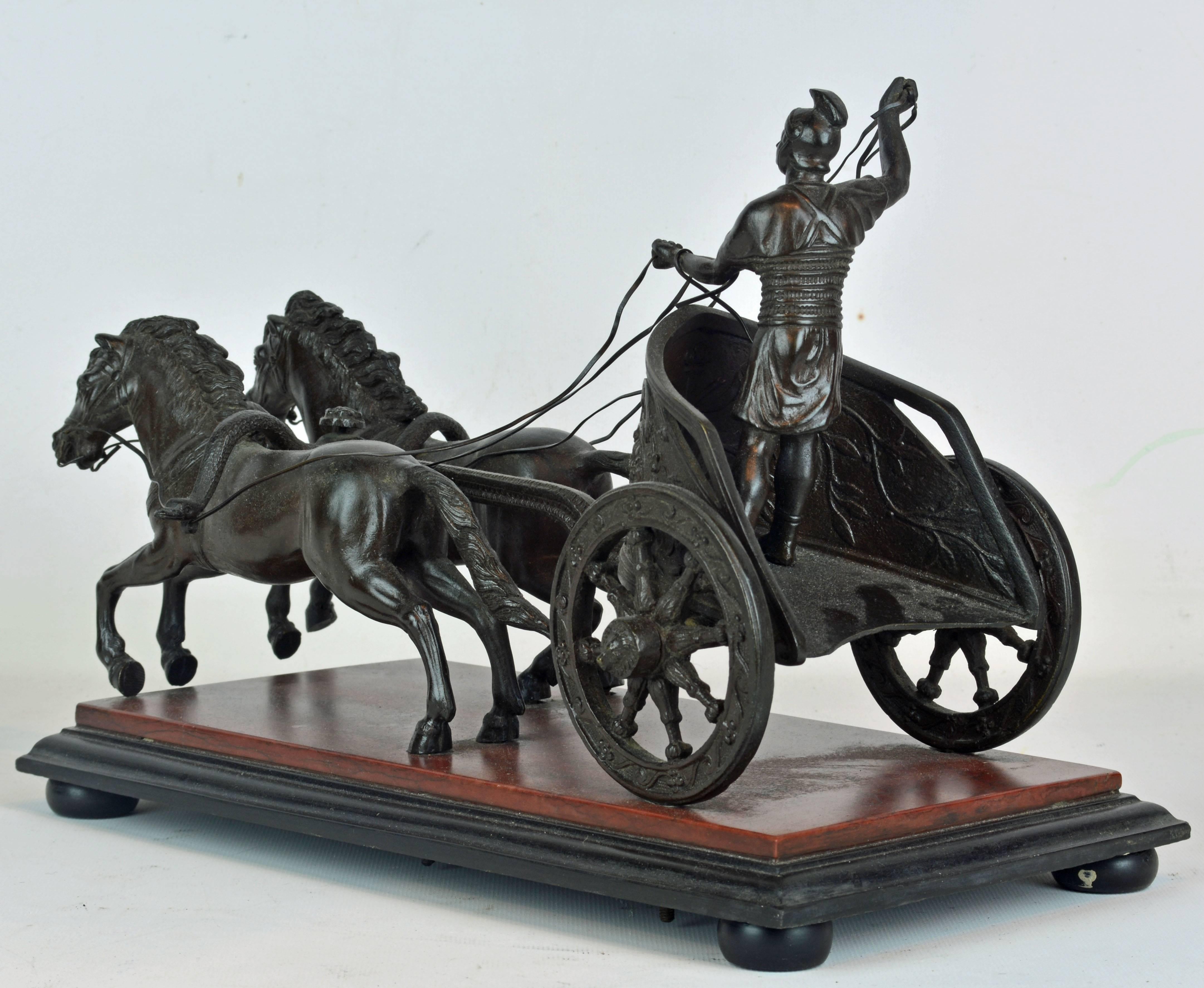 Patinated 19th Century Italian Grand Tour Bronze Group of Roman Charioteer on Marble Base