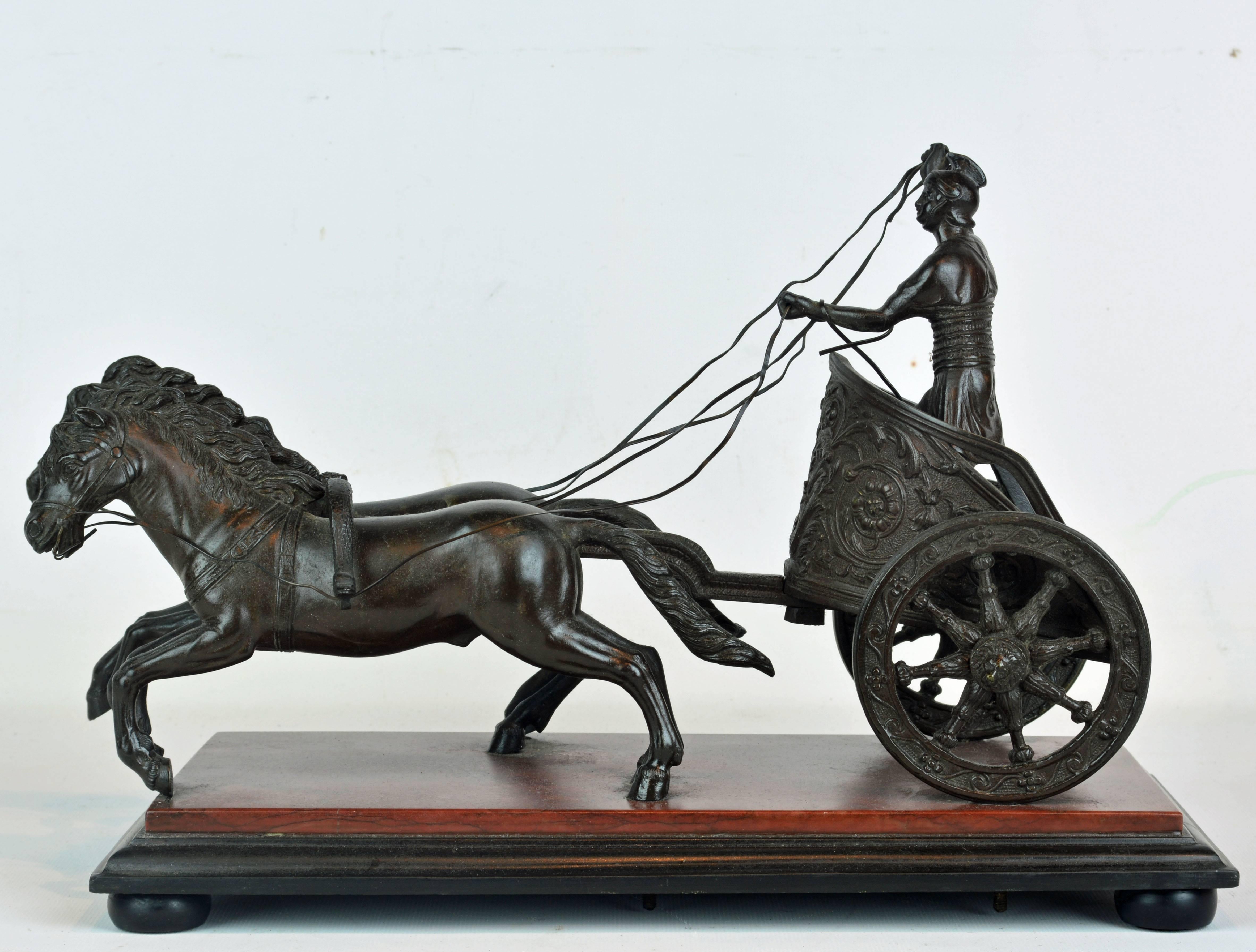19th Century Italian Grand Tour Bronze Group of Roman Charioteer on Marble Base 1