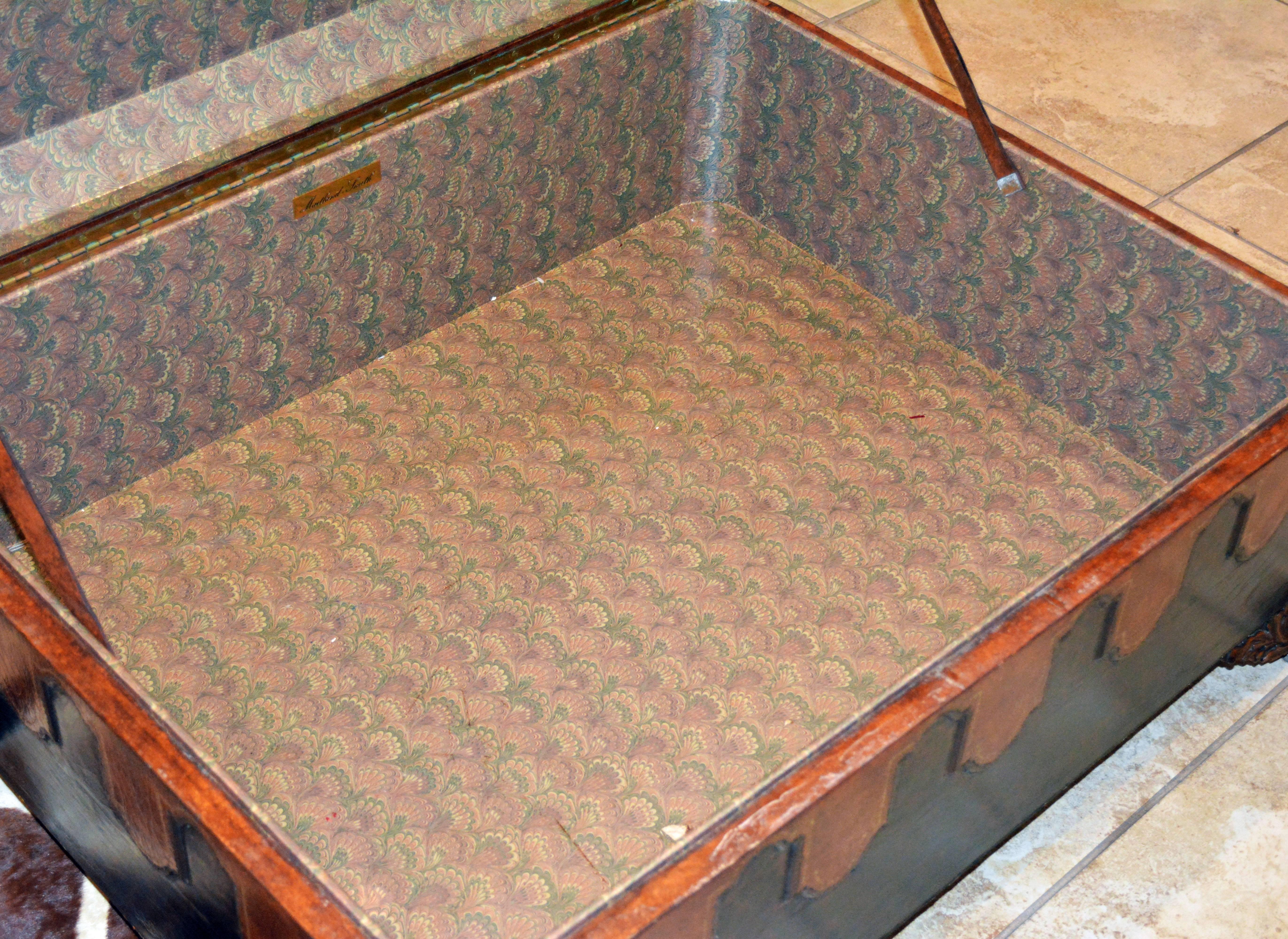 Vintage Maitland Smith Colonial Style Leather Covered Trunk and Coffee Table In Good Condition In Ft. Lauderdale, FL