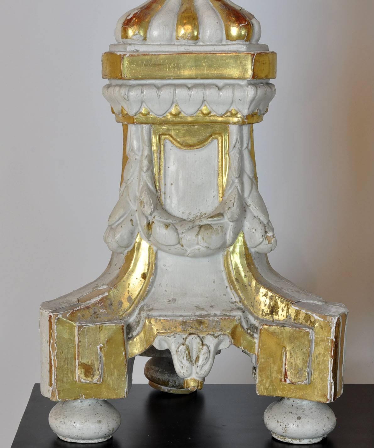 Large Pair of Italian Late 18th Century, Partial-Gilt and Painted Prickets 3