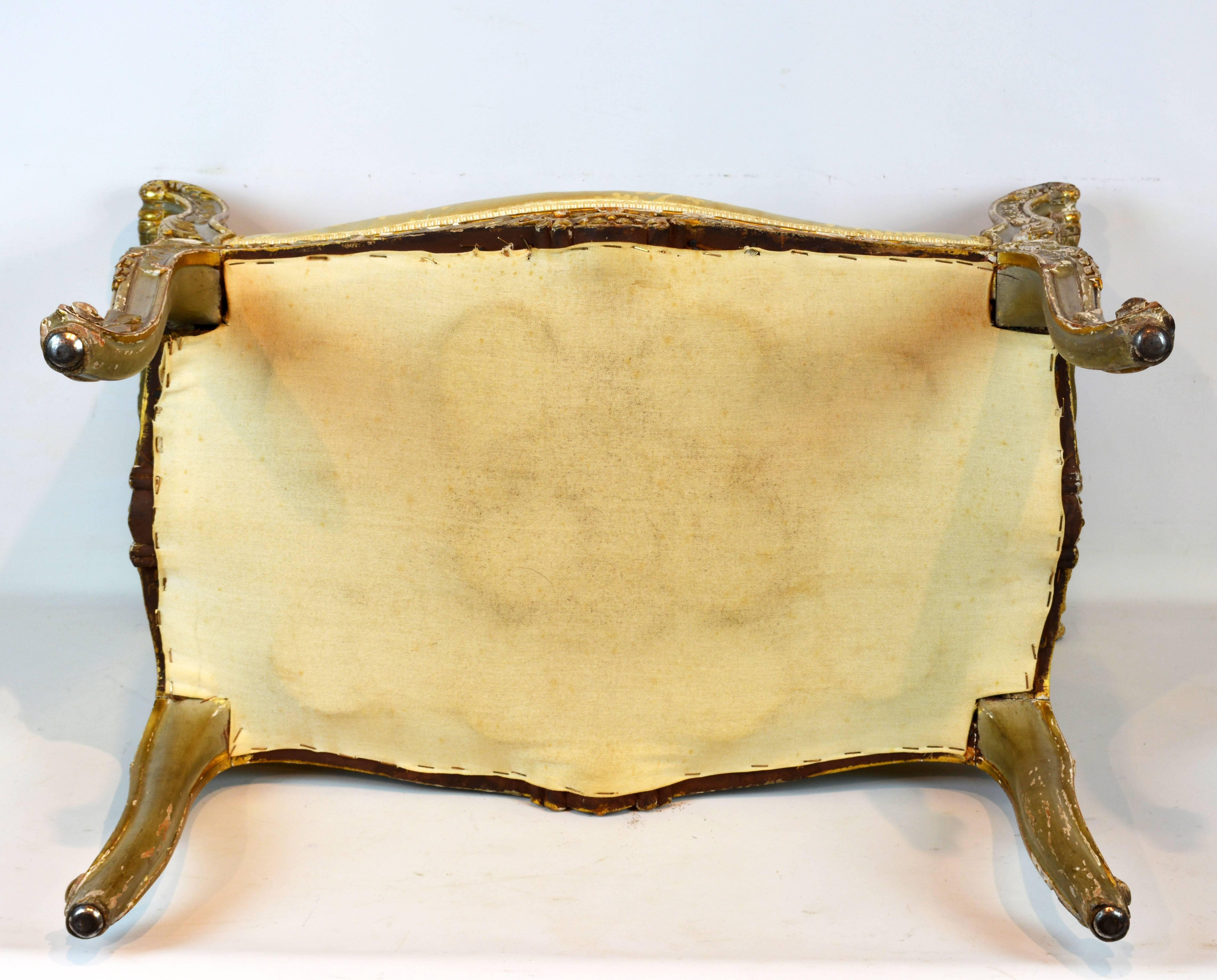 19th Century French Louis XV Style Carved Paint and Parcel-Gilt Window Bench 5