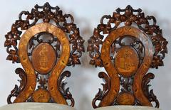 Set of Ten Black Forest Style Austrian Open Worked Backed Carved Side Chairs