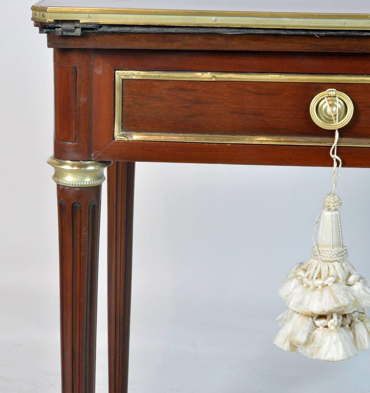 19th Century French Louis XVI Style Two-Drawer Handkerchief Game Table with Felt Interior