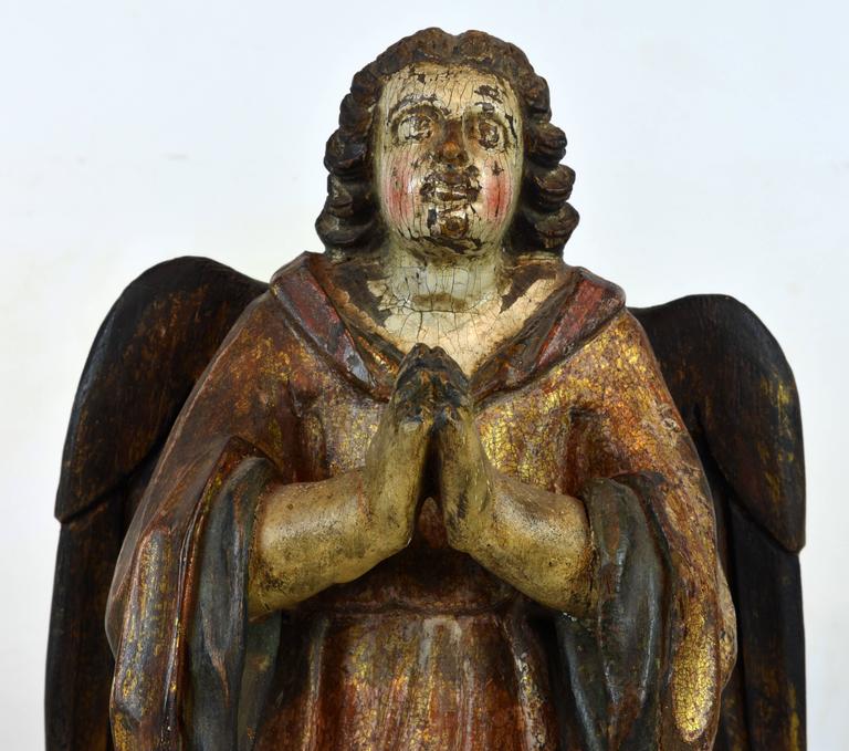 Fine Pair of Early Spanish Colonial Carved Paint and Parcel Gilt Angels ...