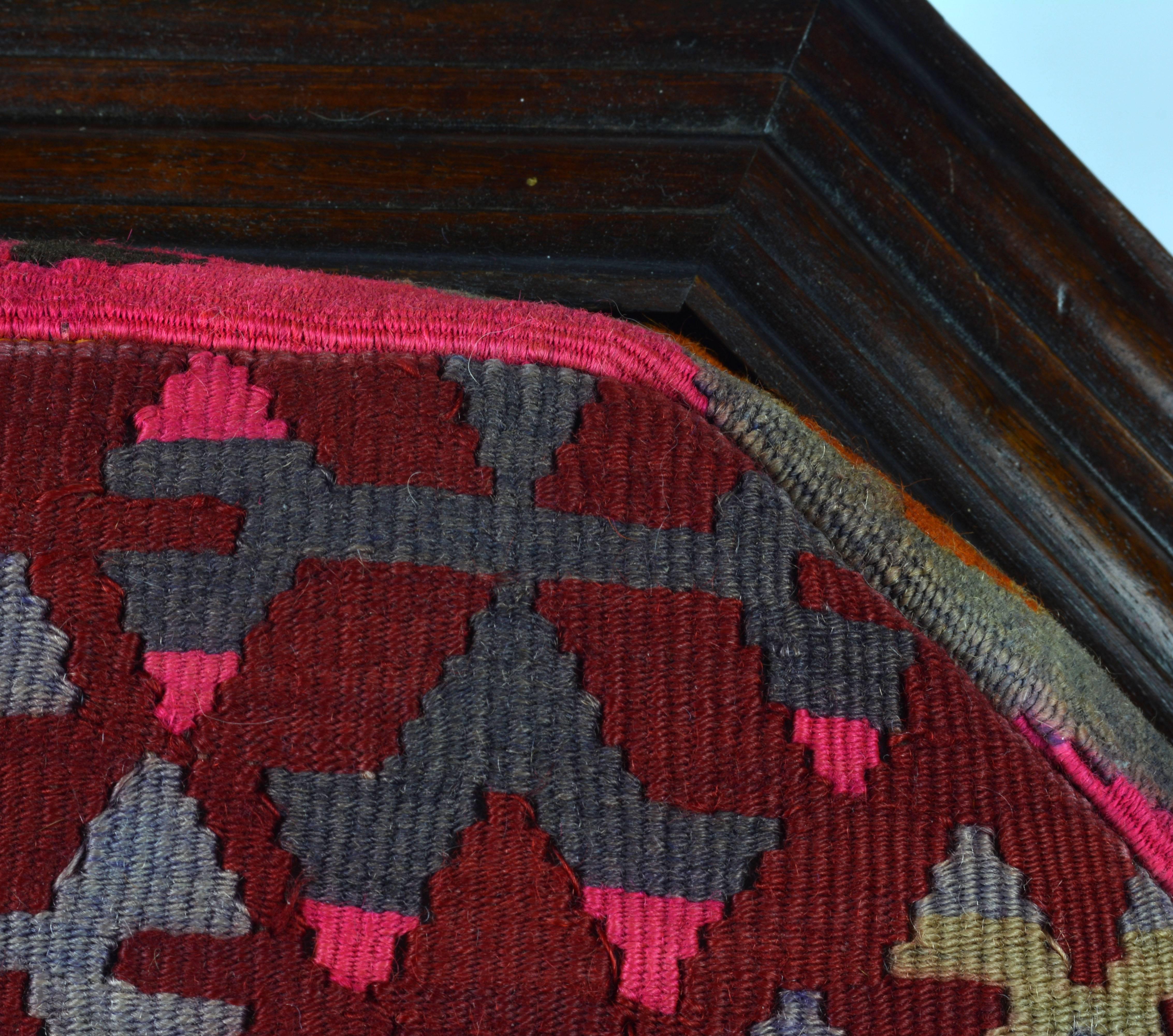 Moorish Upholstered Oriental Style Octagonal Ottoman with Colorful Anatolian Kilim Cover