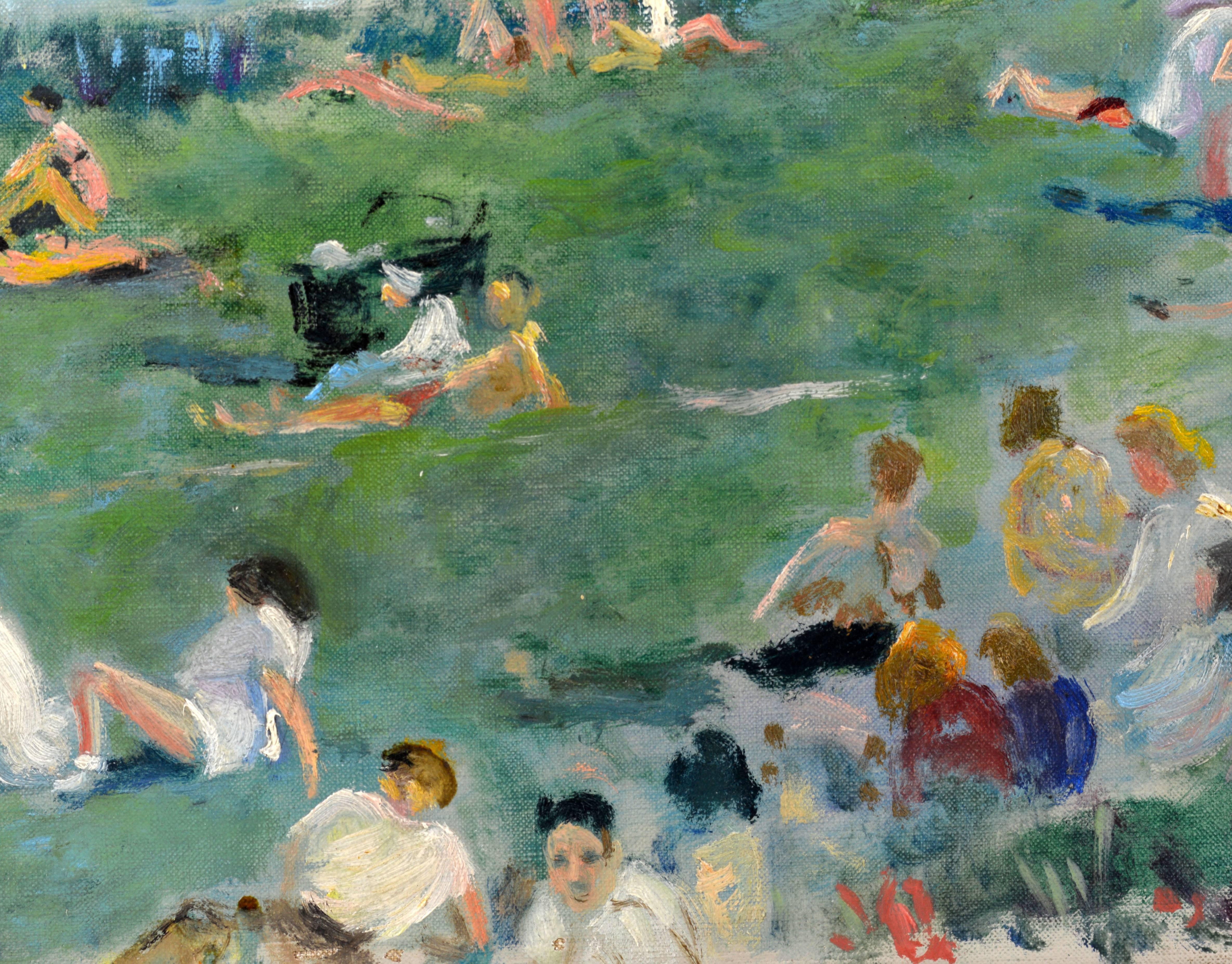 Summer in the Park, Paris by Lucien Adrion, French Post Impressionist In Good Condition In Ft. Lauderdale, FL