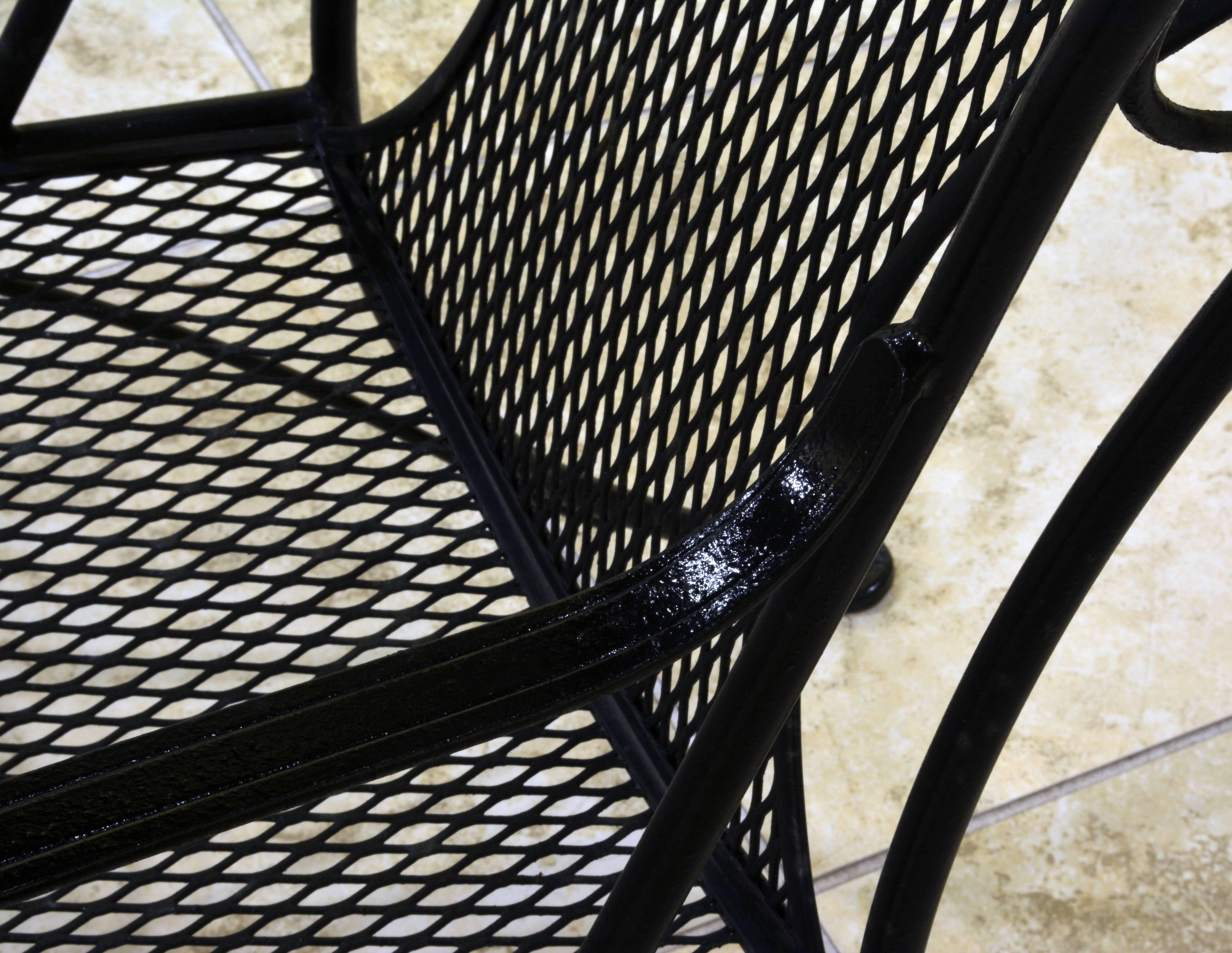 Pair of Woodard Mid-Century Hollywood Regency Wrought Iron and Mesh Patio Chairs 1