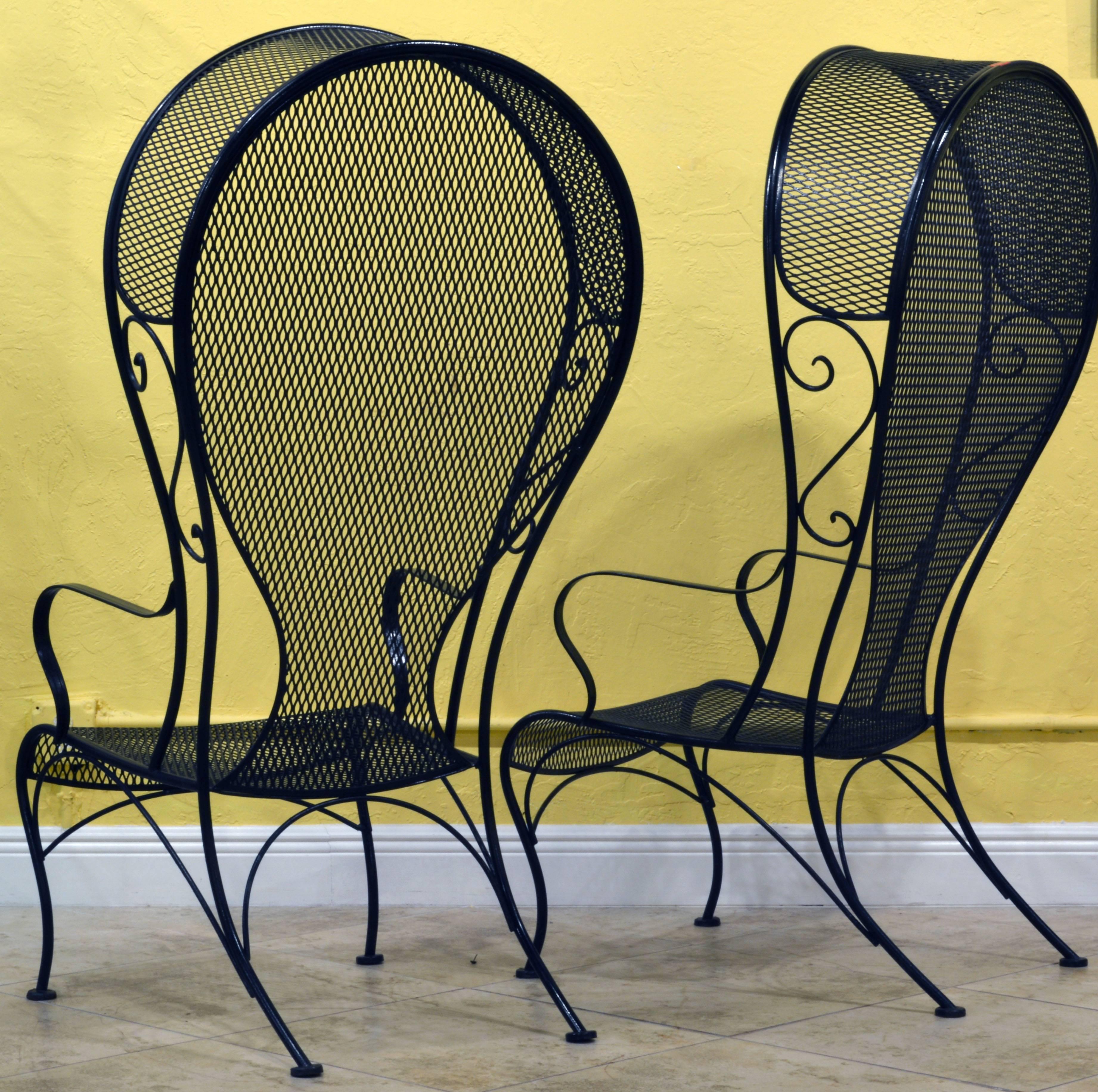These chairs from the 1960s feature the distinct design and craftsmanship of Woodard. Elegant and inviting lines combined with the lightness of the mesh creates a truly sculptural look. That would also compliment an interior room.