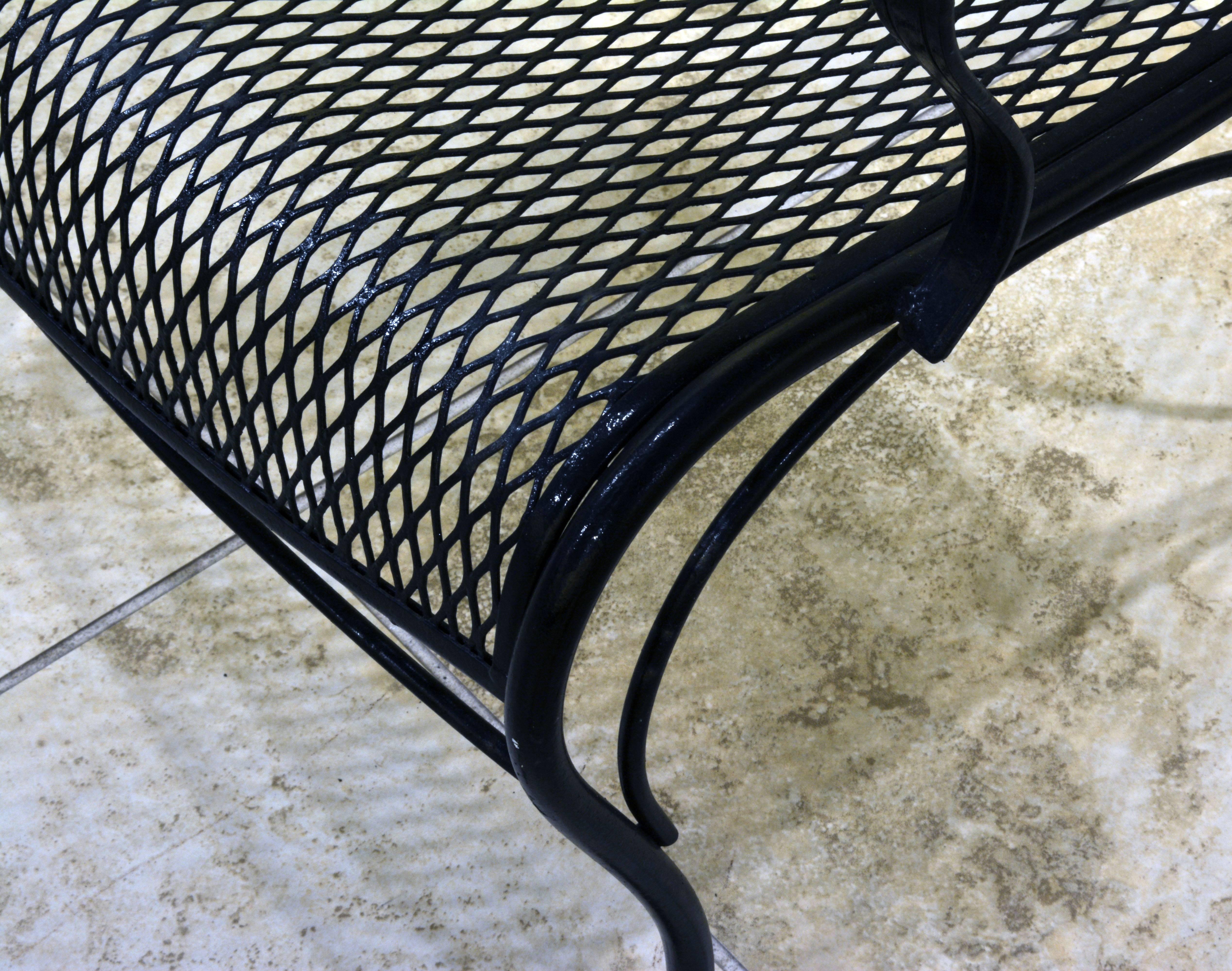 20th Century Pair of Woodard Mid-Century Hollywood Regency Wrought Iron and Mesh Patio Chairs