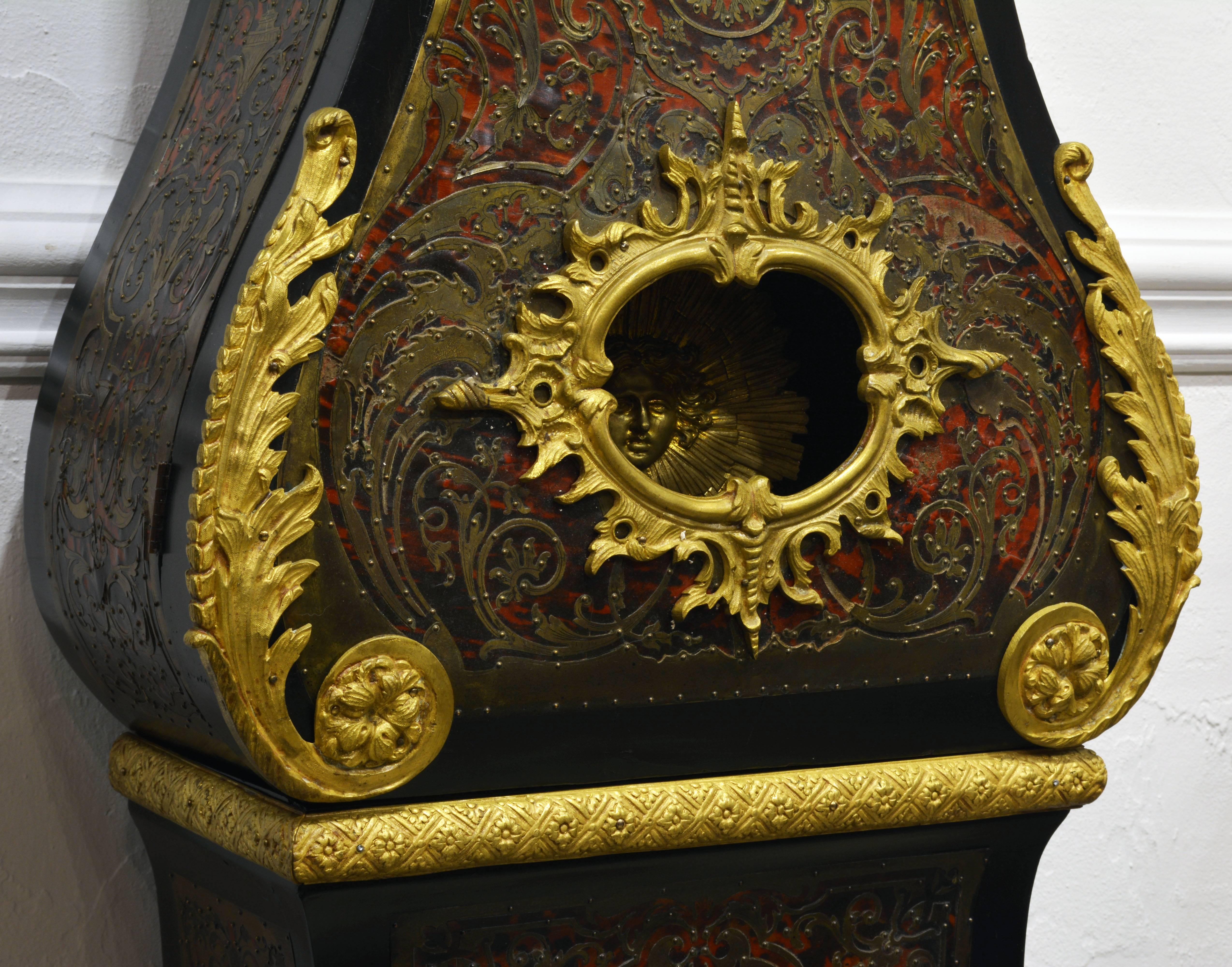 Fine 19th Century Napoleon III Boulle Marquetry Inlaid Bombe Long Case Clock 1