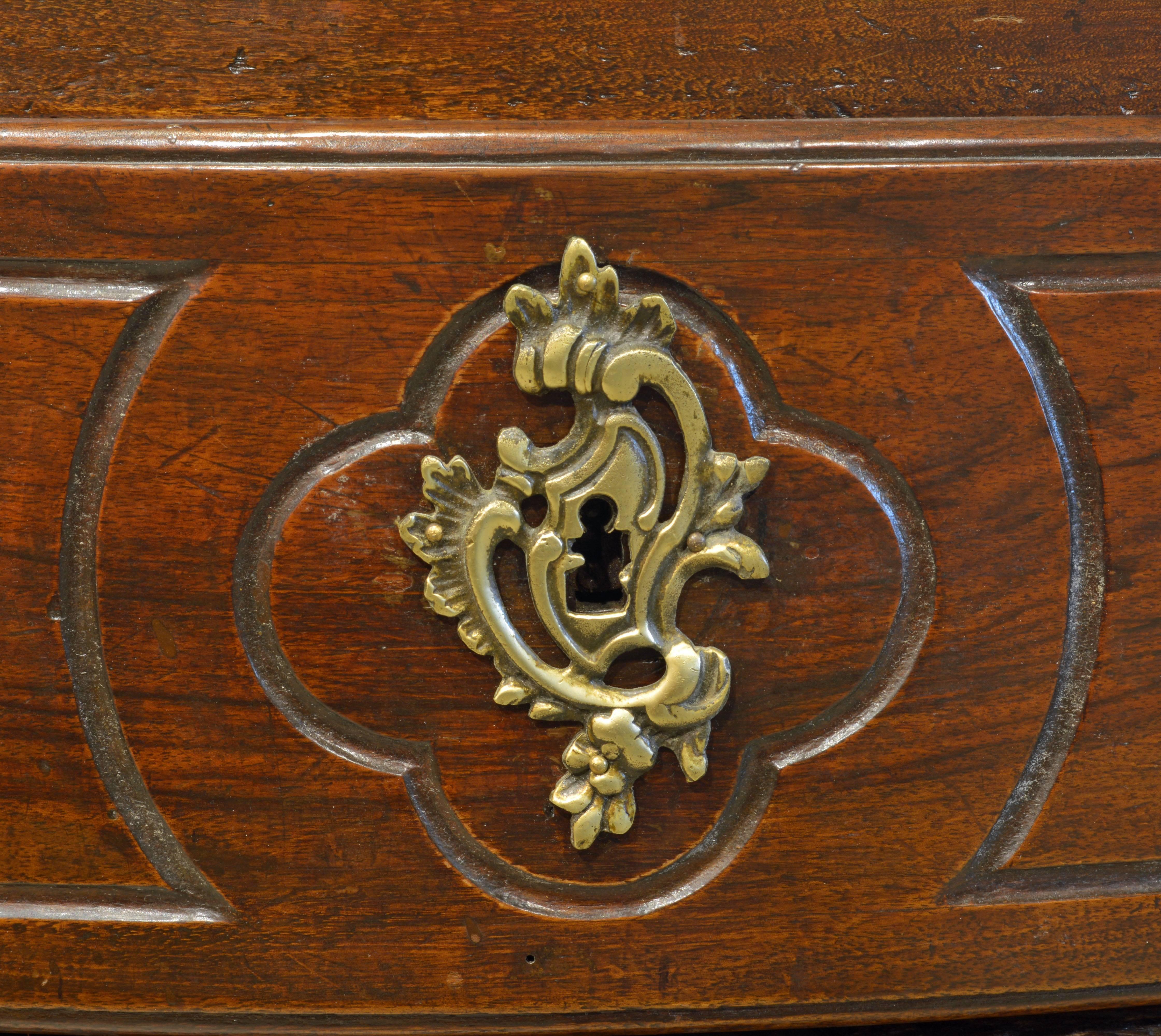 Bronze 18th Century Italian Carved Rococo Two-Drawer Serpentine Front Walnut Commode