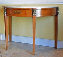 19th Century North Italian Egyptian Themed Fruit Wood Demilune Marble-Top Table