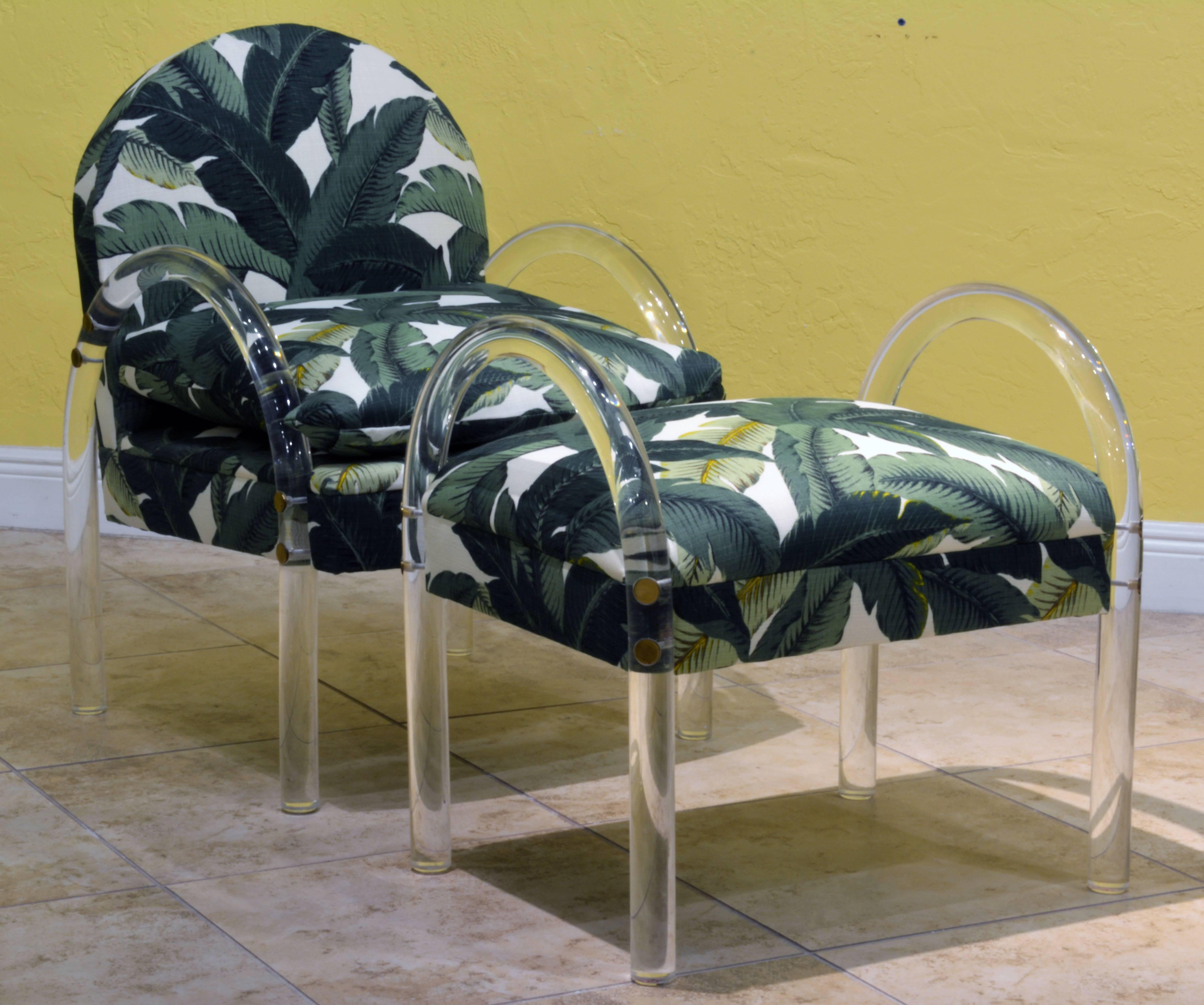 American Pair of Lucite Lounge Chairs/Ottomans, Charles Hollis Jones for Pace Collection
