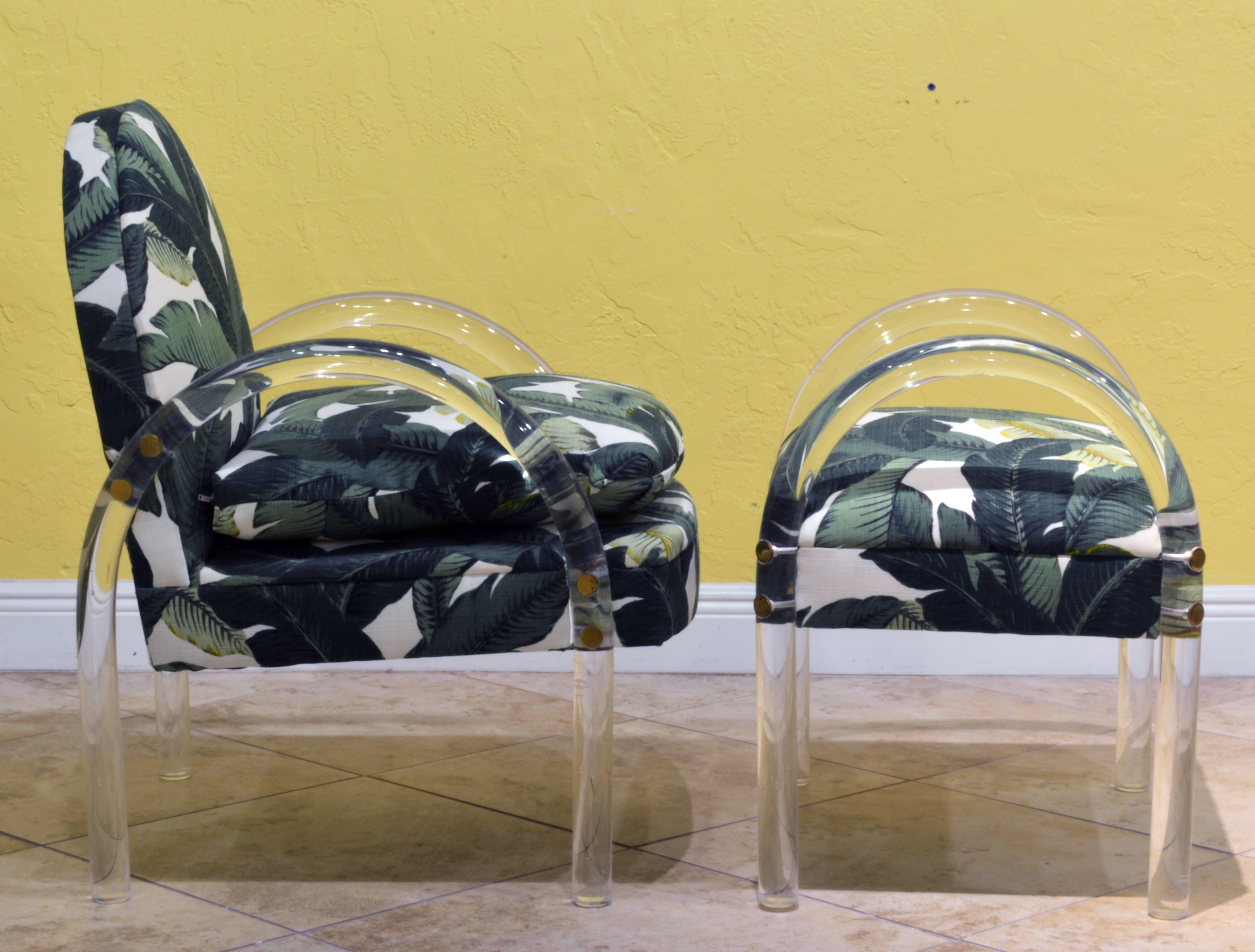 Pair of Lucite Lounge Chairs/Ottomans, Charles Hollis Jones for Pace Collection In Good Condition In Ft. Lauderdale, FL