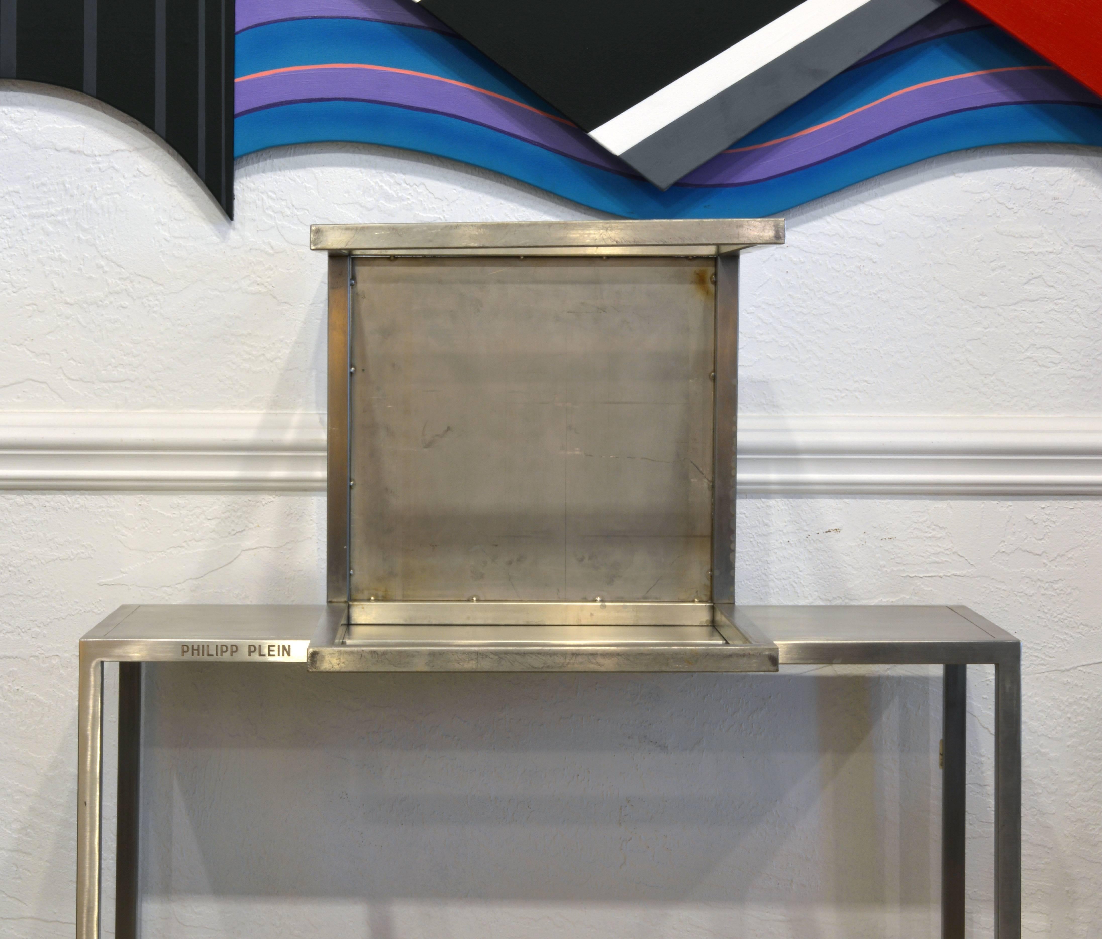 Modern Original Philipp Plein Design Stainless Steel Bauhaus Style Work Table and Chair