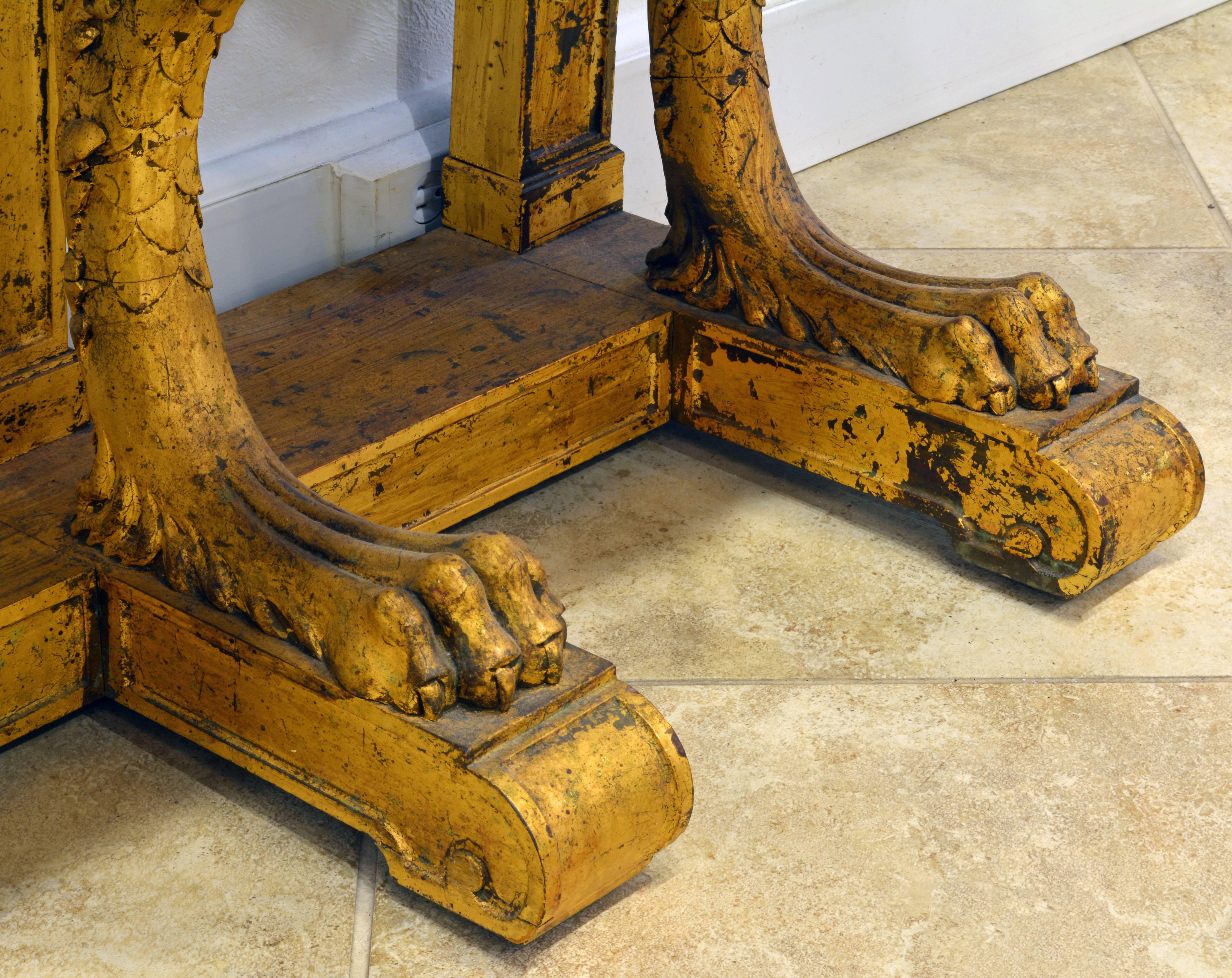 Palatial Early 20th Century Italian Carved Giltwood and Marble-Top Console Table In Good Condition In Ft. Lauderdale, FL