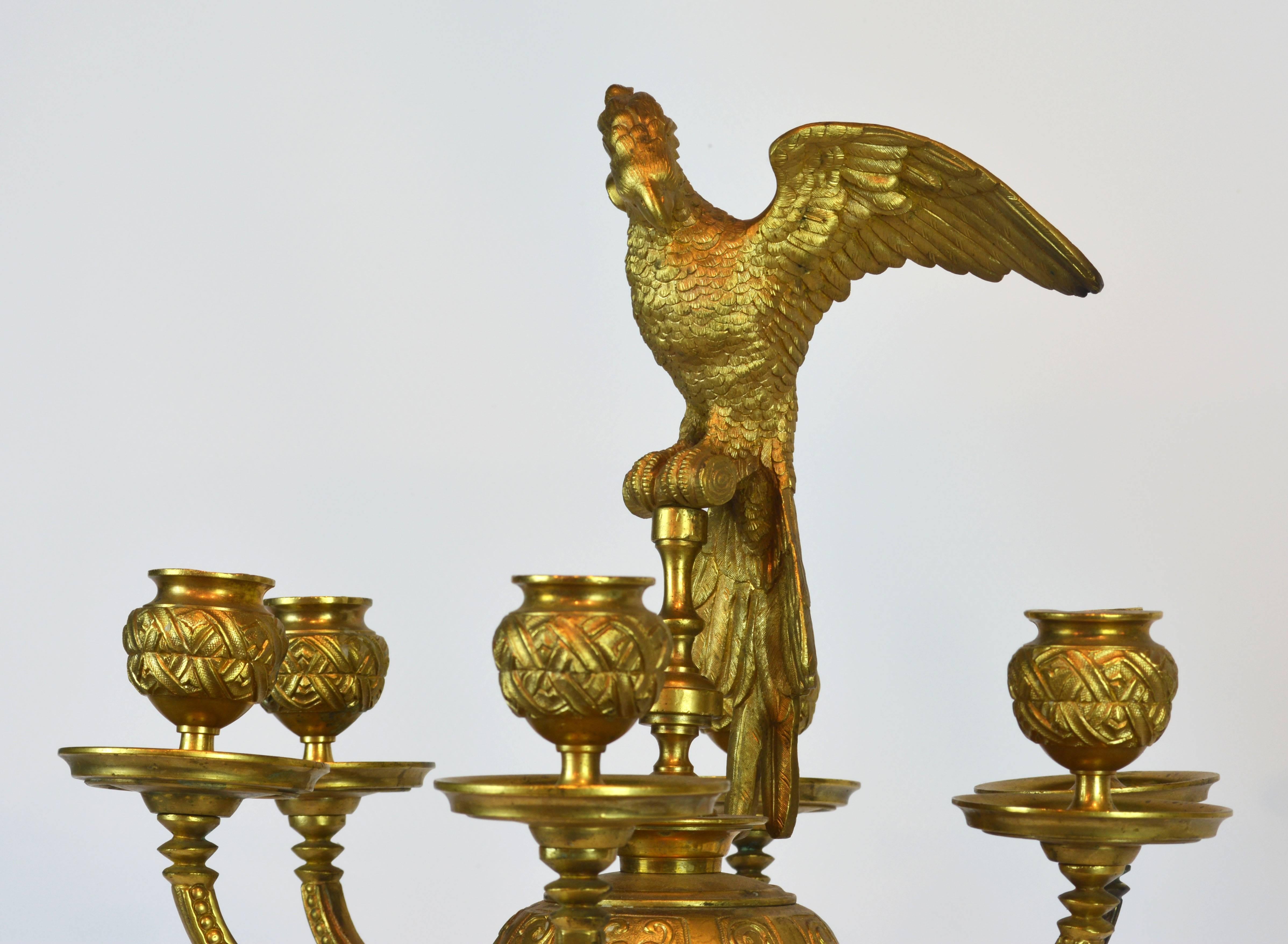 Pair of Rare Napoleon III Empire Style Gilt Bronze Six Arms Parrot Candelabras 4
