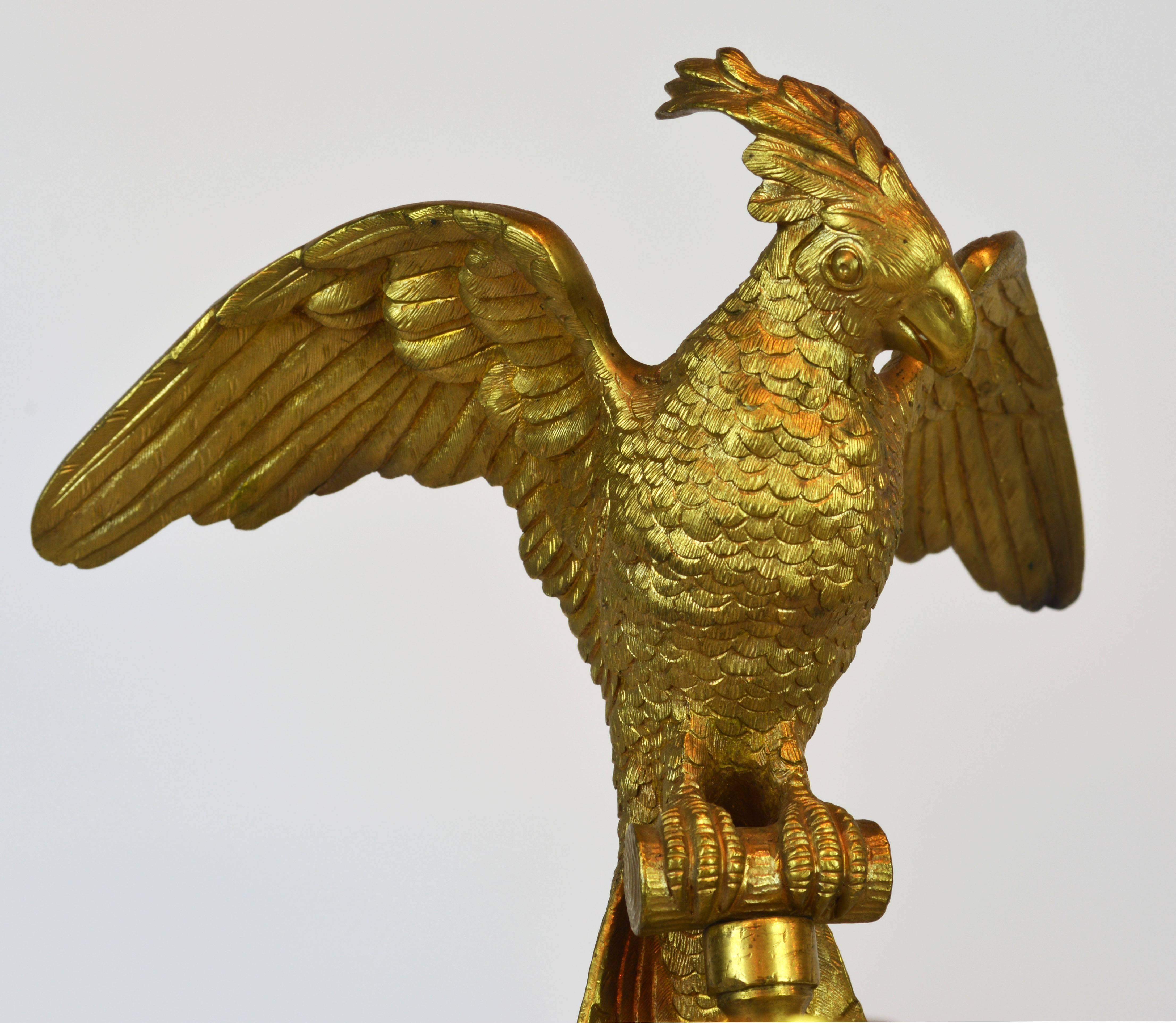 19th Century Pair of Rare Napoleon III Empire Style Gilt Bronze Six Arms Parrot Candelabras