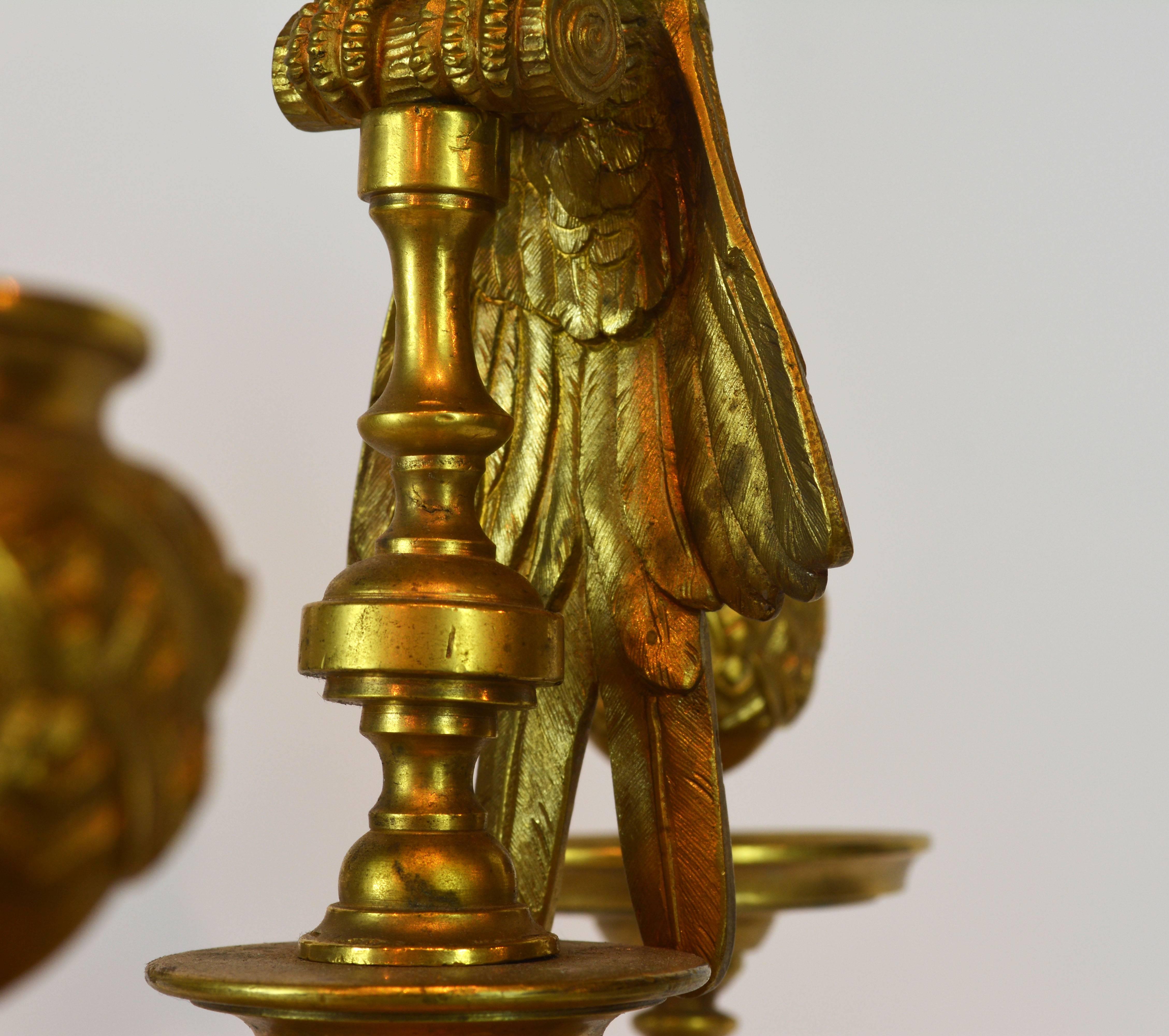 Pair of Rare Napoleon III Empire Style Gilt Bronze Six Arms Parrot Candelabras 3