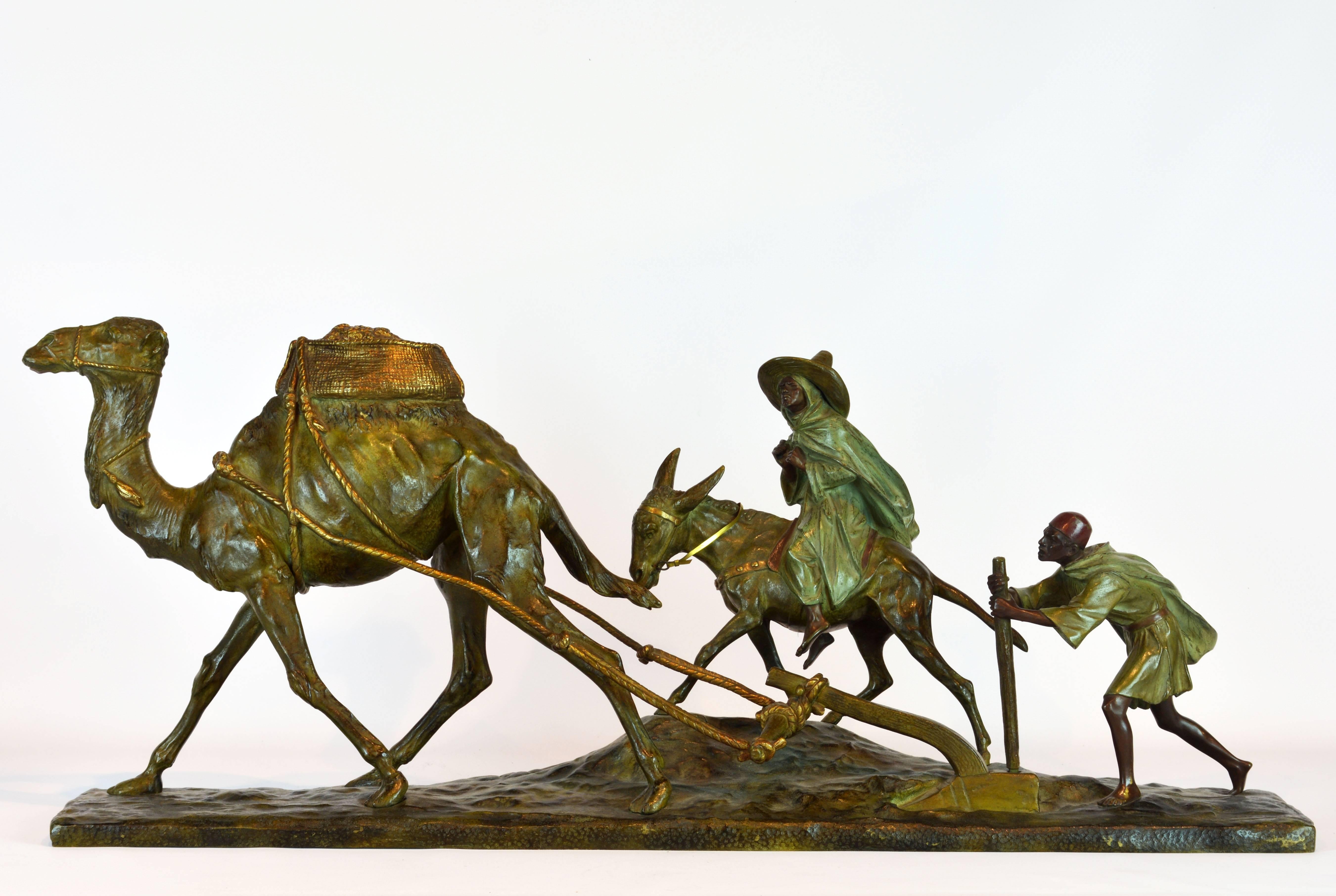Belle Époque 'Paysans Arabes Et Leur Dromadaire' Bronze Group by Edouard Drouot