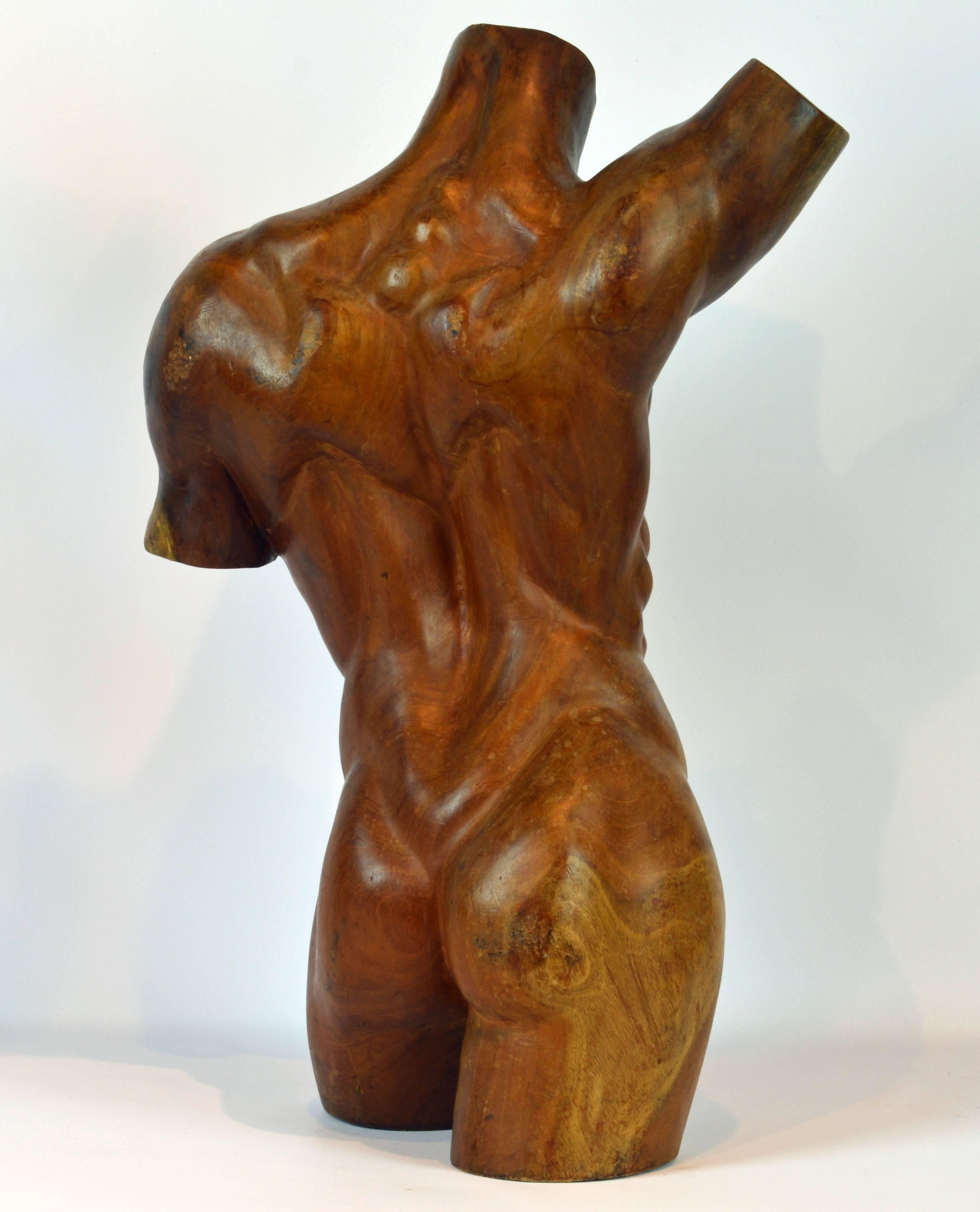 Unknown Striking Vintage Mid-Century Expressionist Style Carved Male Hardwood Torso
