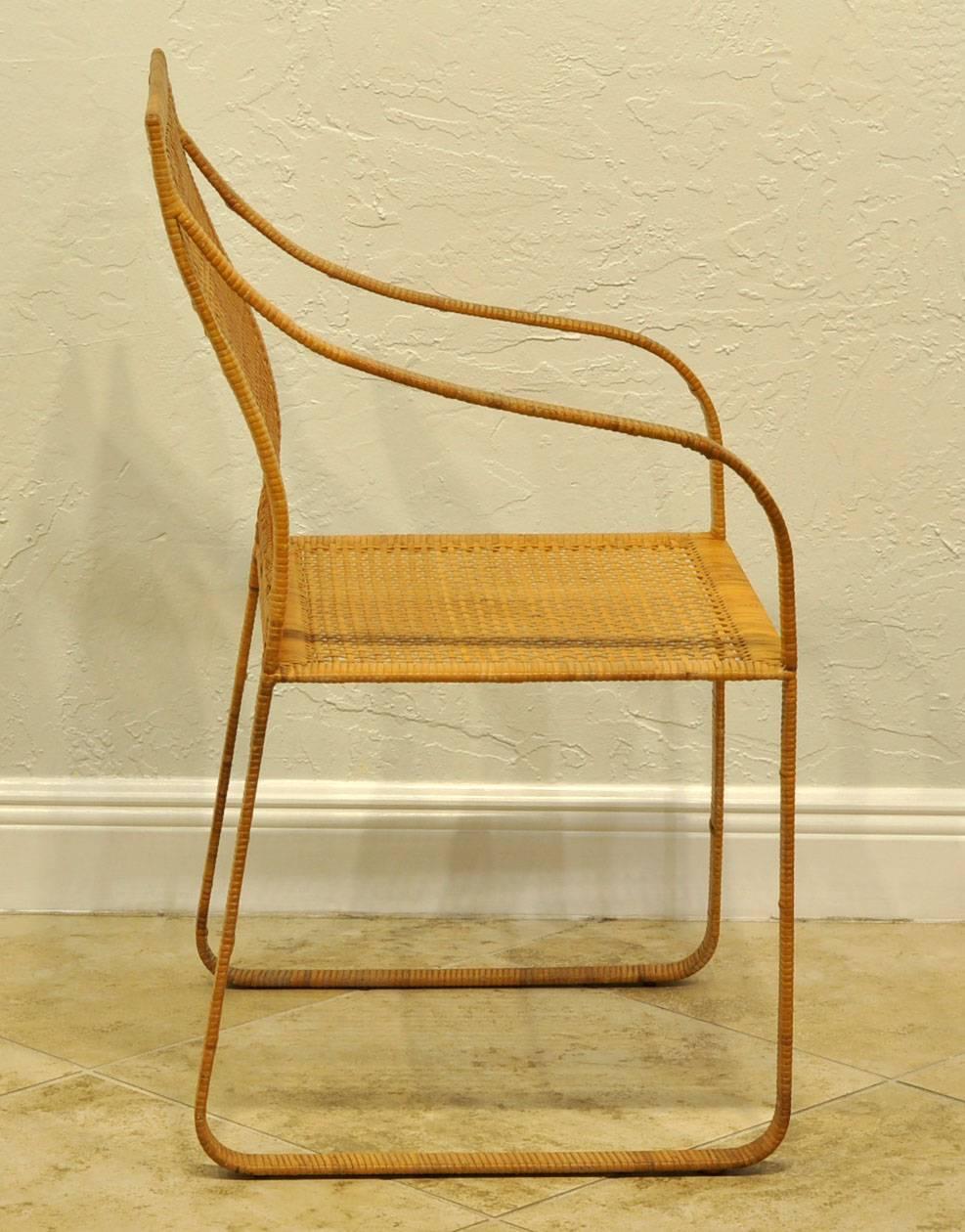 Mid-Century Modern Set of Six Harvey Probber Woven Rattan Dining Chairs