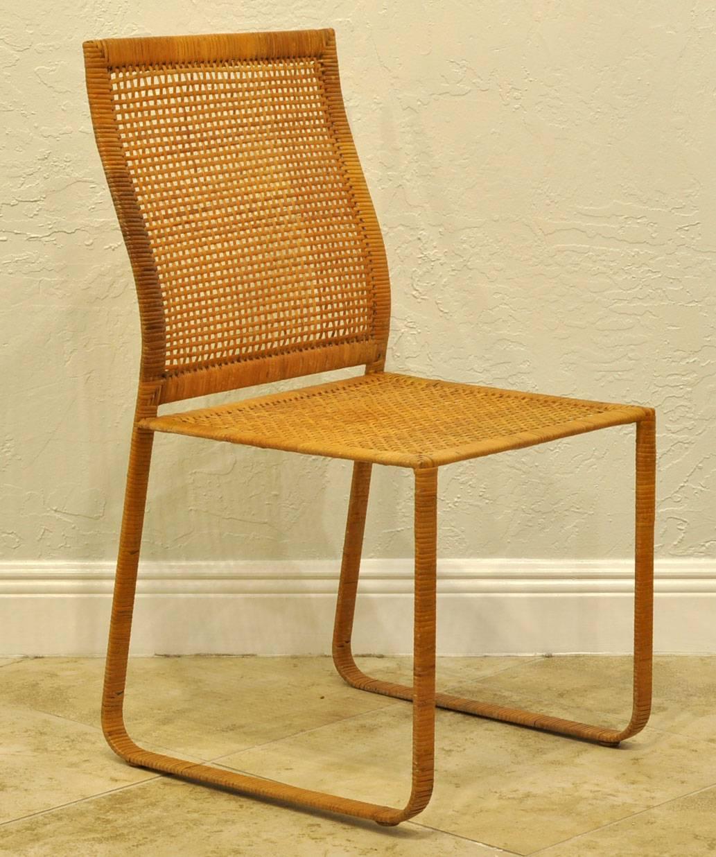 Set of Six Harvey Probber Woven Rattan Dining Chairs 1