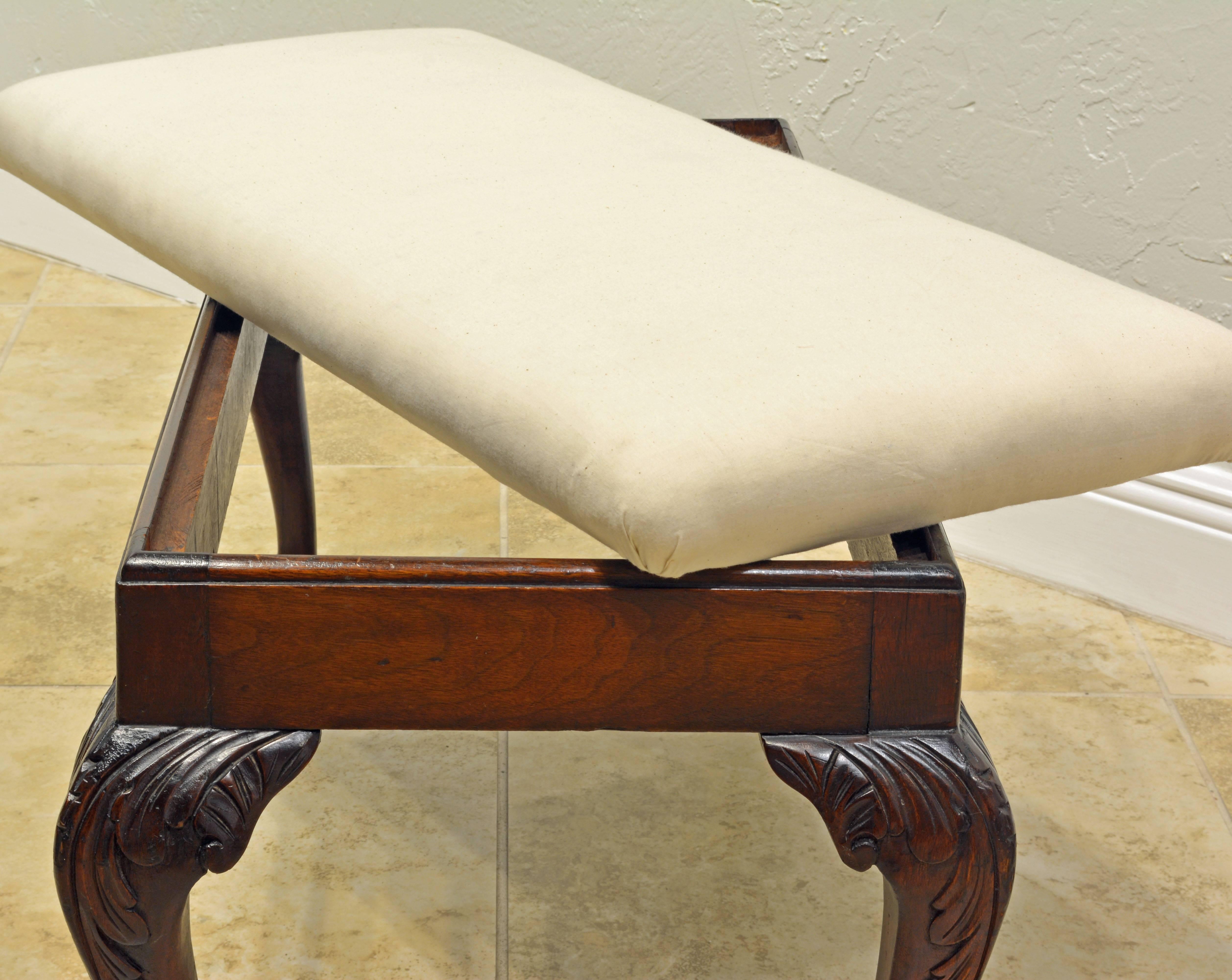 Attractive 19th Century Chippendale Style Mahogany Bench with Claw and Ball Feet 1