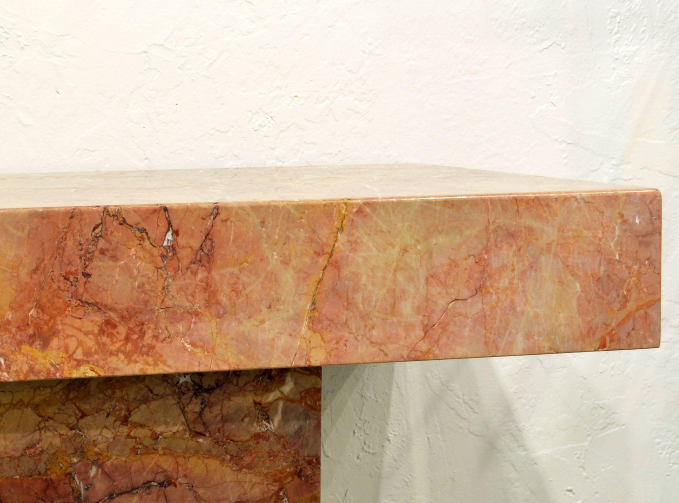 Polished Modern Mid-Century Vintage Cubist Style Marble Rouge Console Table