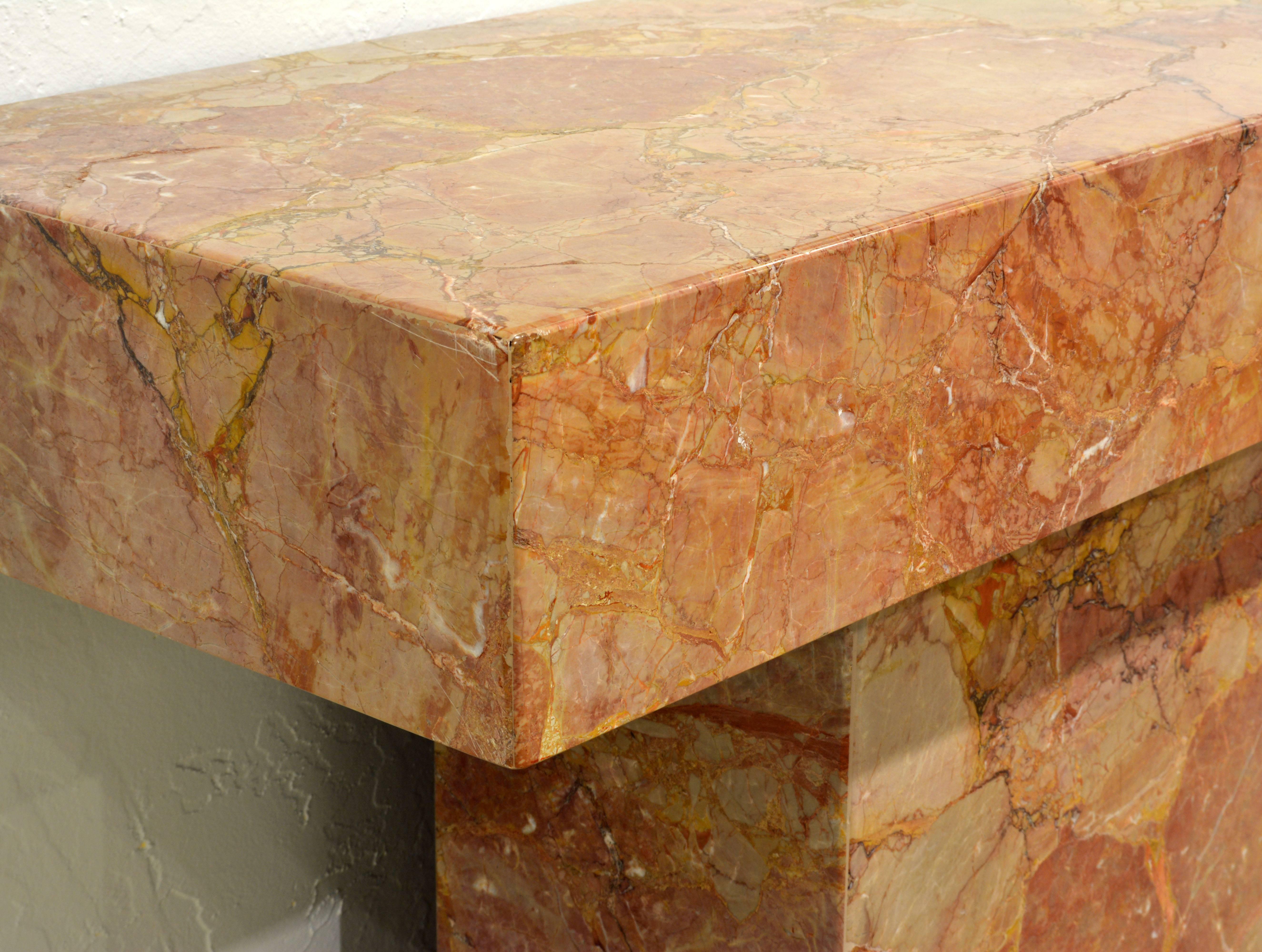 Modern Mid-Century Vintage Cubist Style Marble Rouge Console Table In Good Condition In Ft. Lauderdale, FL