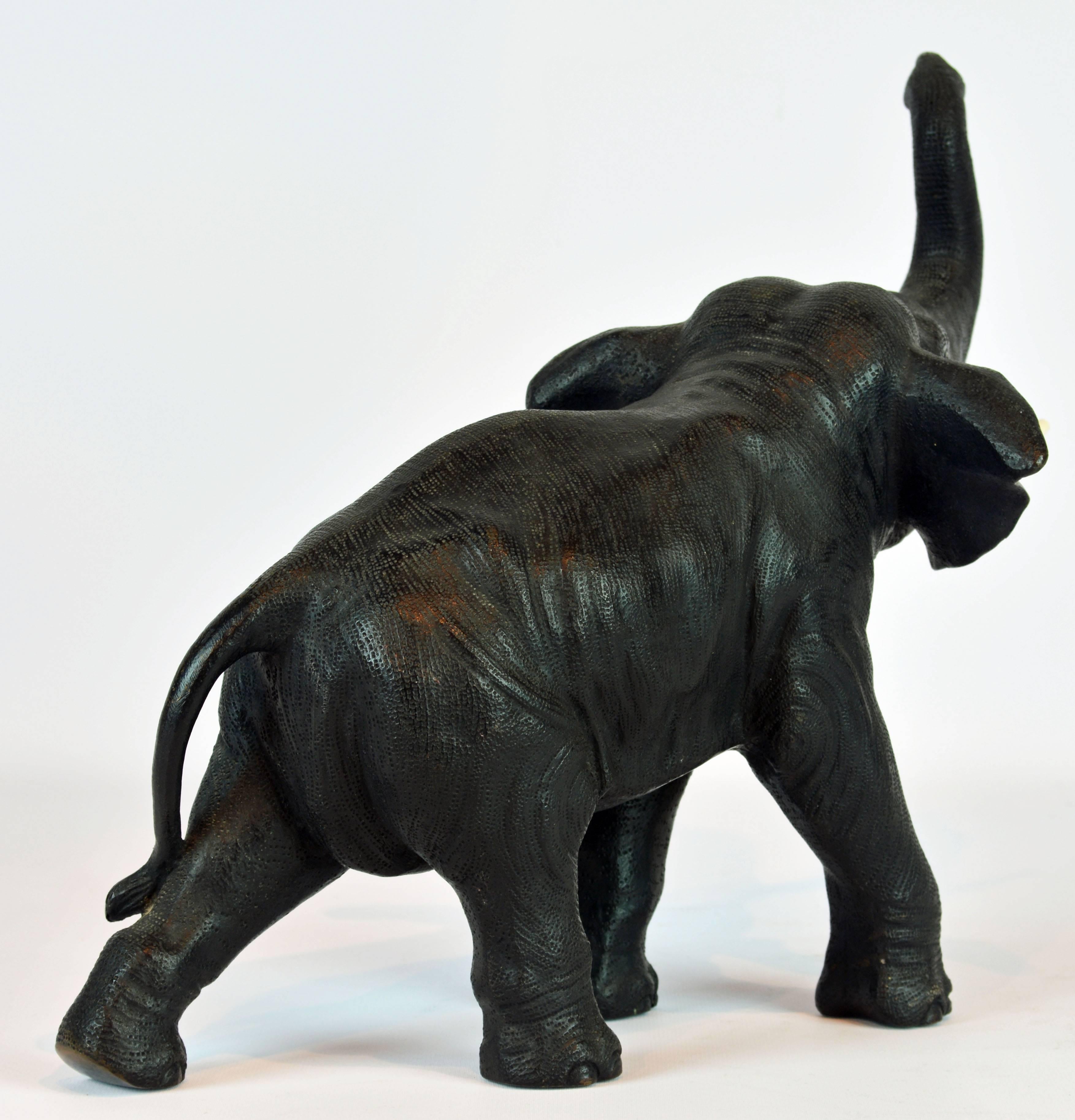 Large Japanese Mejii Period Bronze Sculpture of an Elephant with Upswung Trunk In Good Condition In Ft. Lauderdale, FL