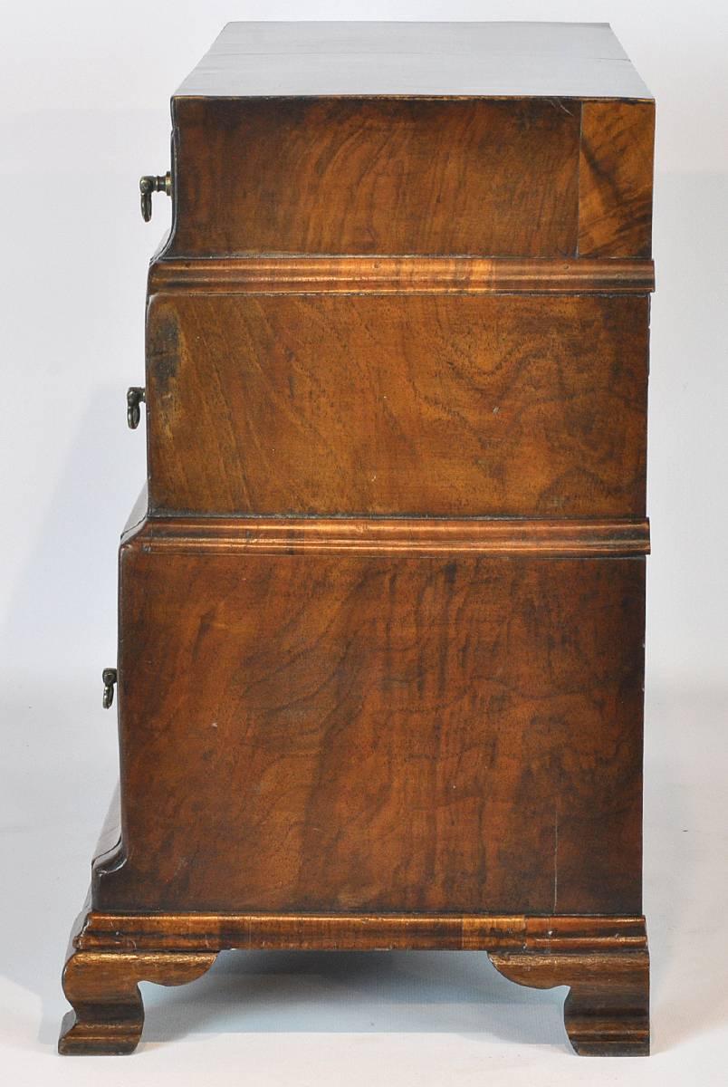 Late 18th Century Unusual 18th Ct. Walnut Chippendale English Miniature Chest of Drawers