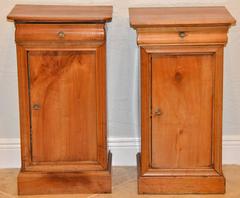 Pair of 19th Ct. French Directoire Fruitwood End Tables with 1 Door & 1 Drawer