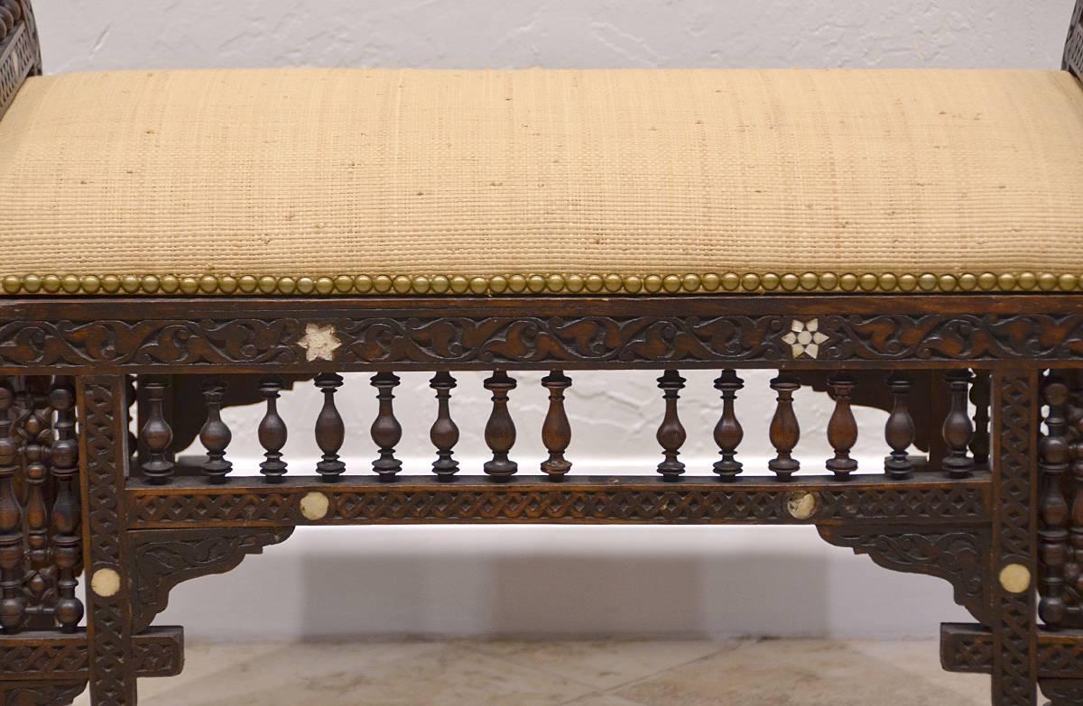 19th Century Moroccan Bench with Mother of Pearl and Bone Inlay In Good Condition In Ft. Lauderdale, FL