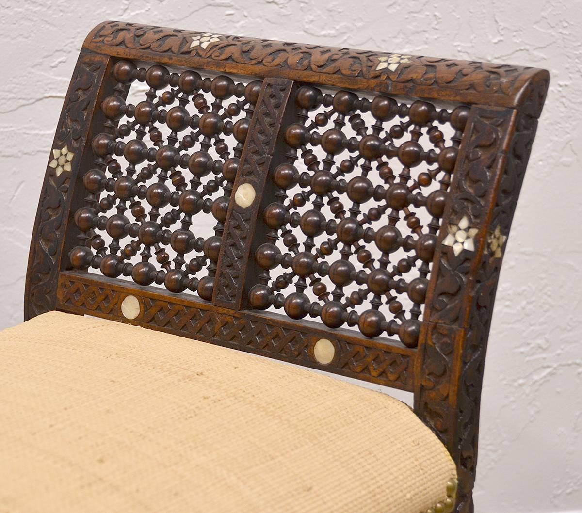 19th Century Moroccan Bench with Mother of Pearl and Bone Inlay 1