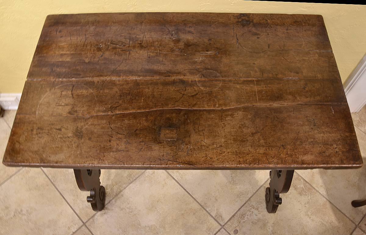 Stained 18th Century Spanish Walnut Dining Table with Iron Supports