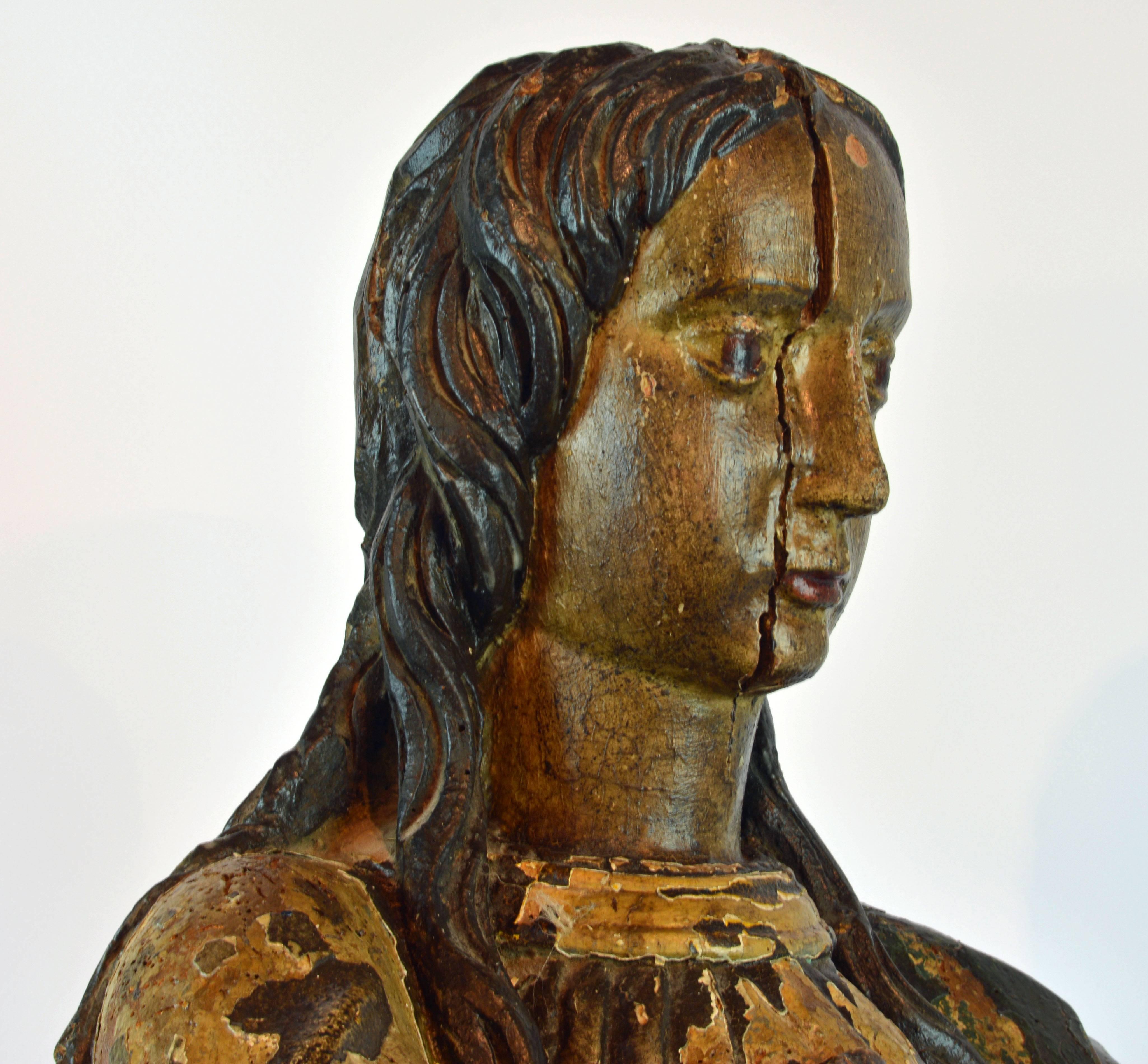 16th-17th Century Spanish Colonial Carved and Painted Statue of Mary Magdalene 2