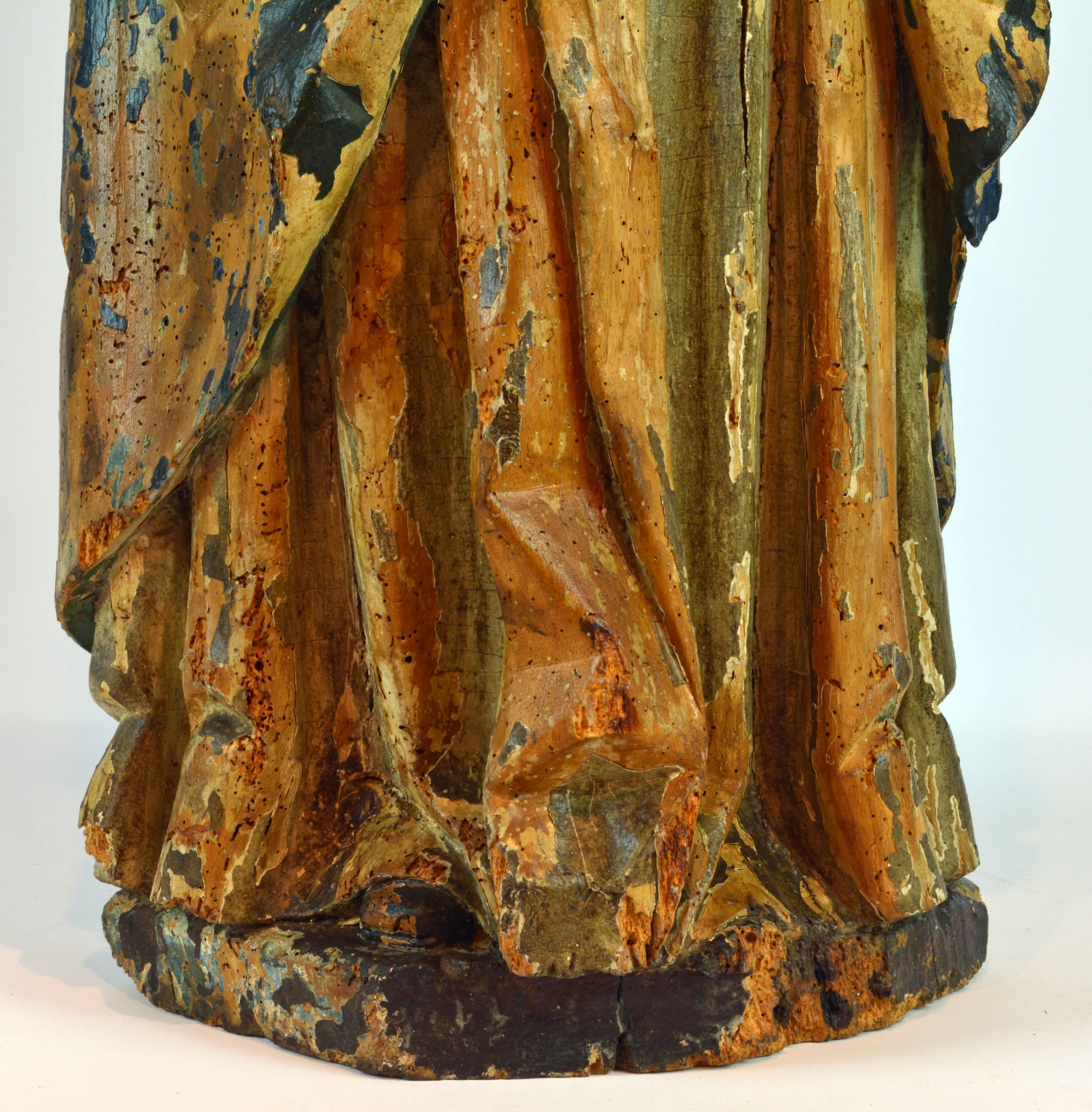 16th-17th Century Spanish Colonial Carved and Painted Statue of Mary Magdalene 1