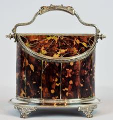 Early 20th Century Sheffield Silver Plate and Tortoise Shell Footed Caddy