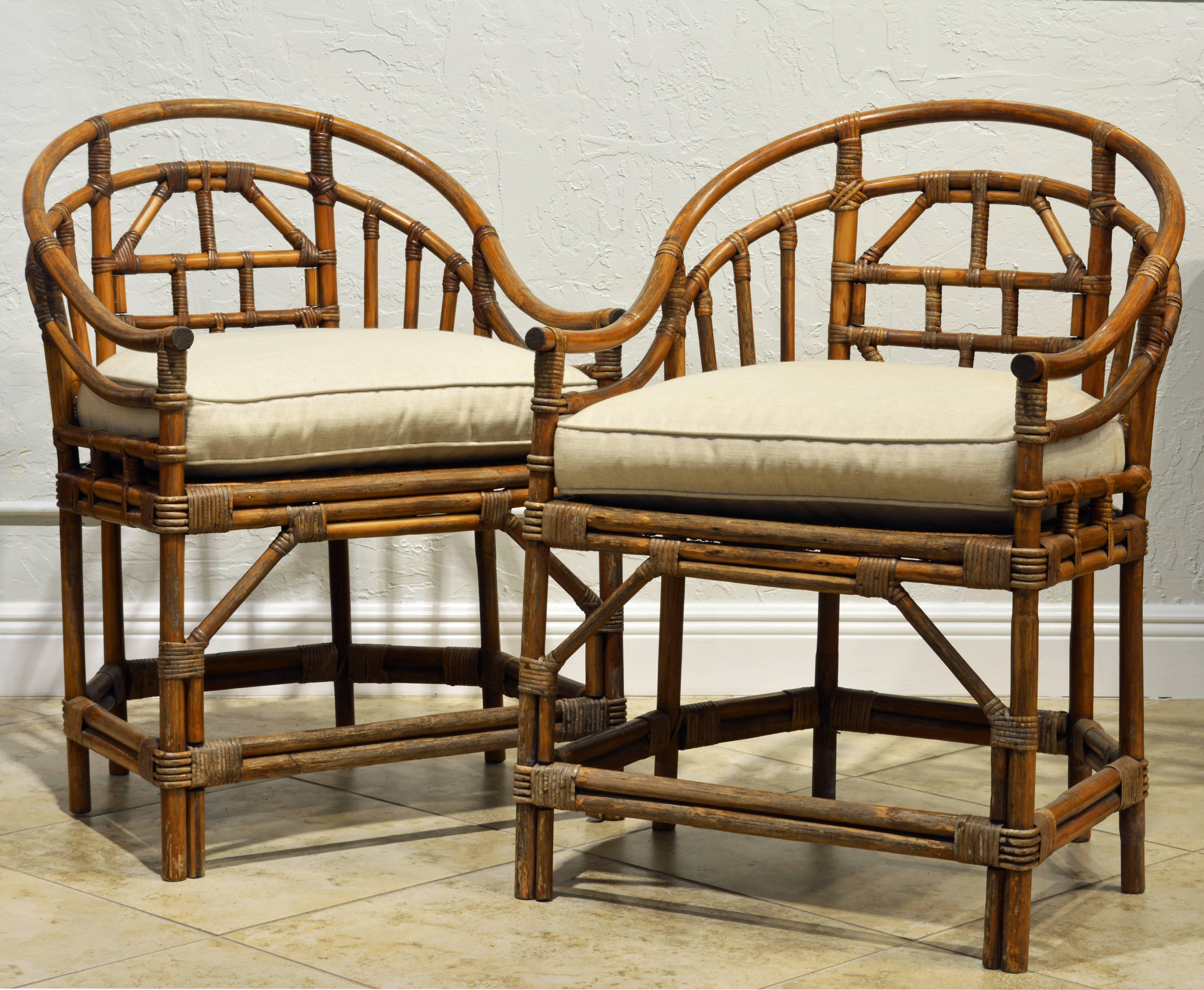 Pair of Brighton Chippendale Style Chinoiserie Horse Shoe Back Bamboo Chairs 4