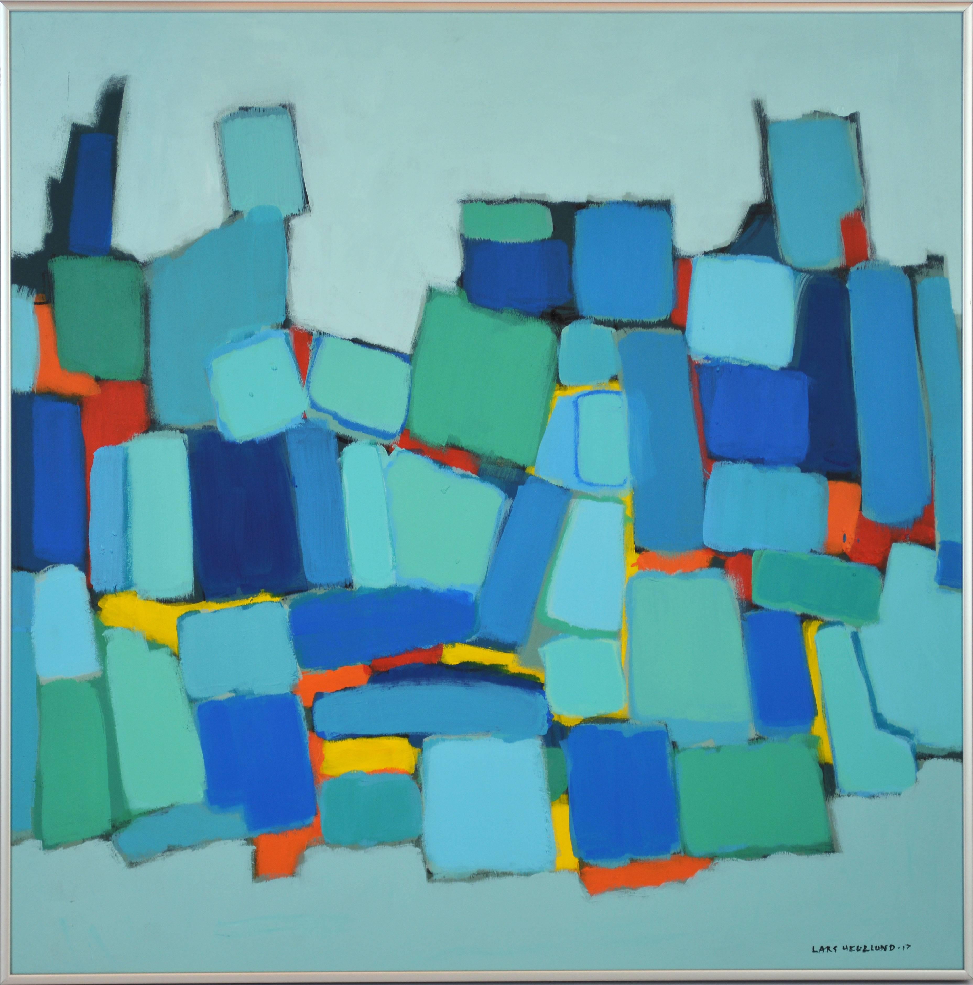'Sunset Avenue'
by Lars Hegelund, American, b. 1947.
Measures: 24 x 24 in without frame 25 x 25 in. including frame,
Acrylic on panel, signed.
Housed in a Minimalist style brushed aluminium frame.

AAbout Lars Hegelund:
Lars Hegelund