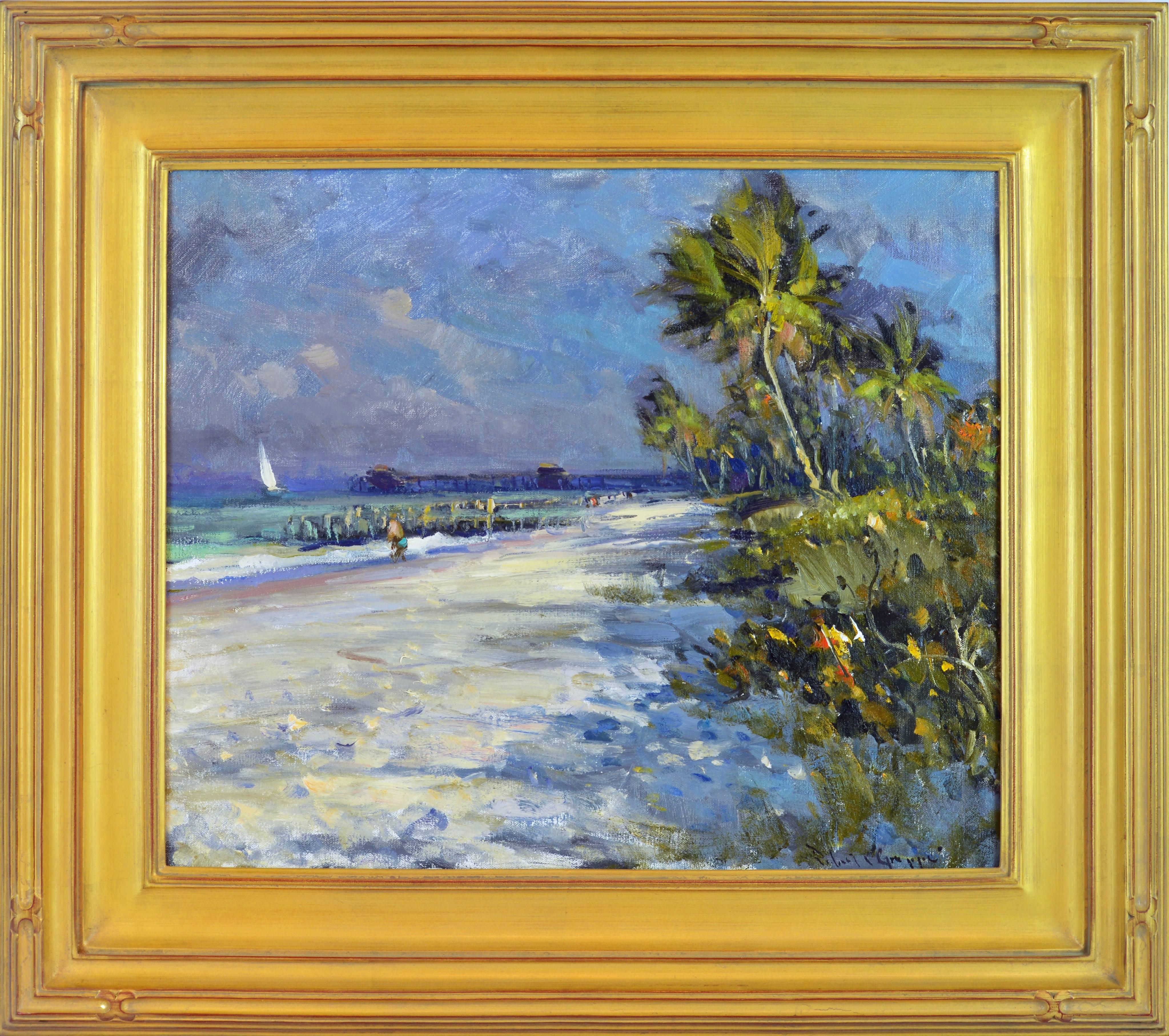 In this vibrant 20 x 24 in. oil on canvas by legendary Robert C, Gruppe, American b. 1944, again discovers the beauty of views mostly hidden for others capturing with light and color a Florida that may soon be history. This work depicts the coast of