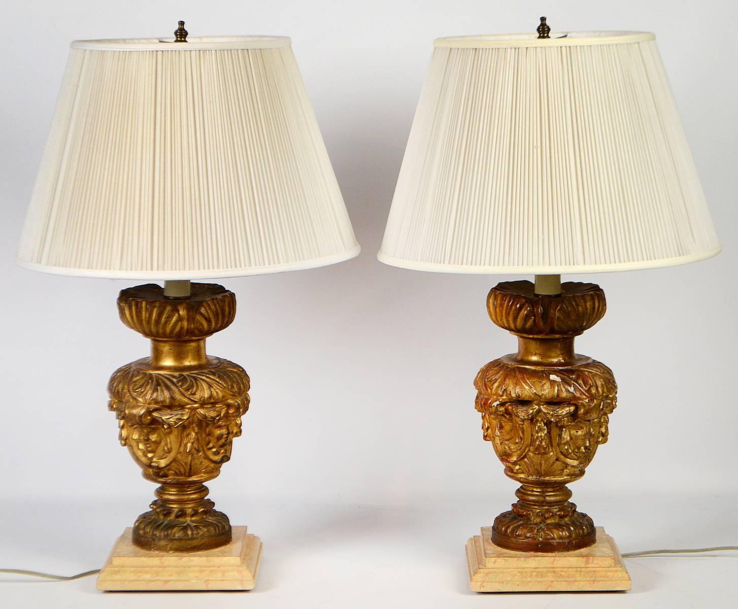 Pair of 18th-19th Century Carved Italian Giltwood Lamps 1